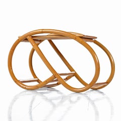 Paul Frankl Style 3/4 Round Pretzel Rattan Side Table Set with Formica Tops