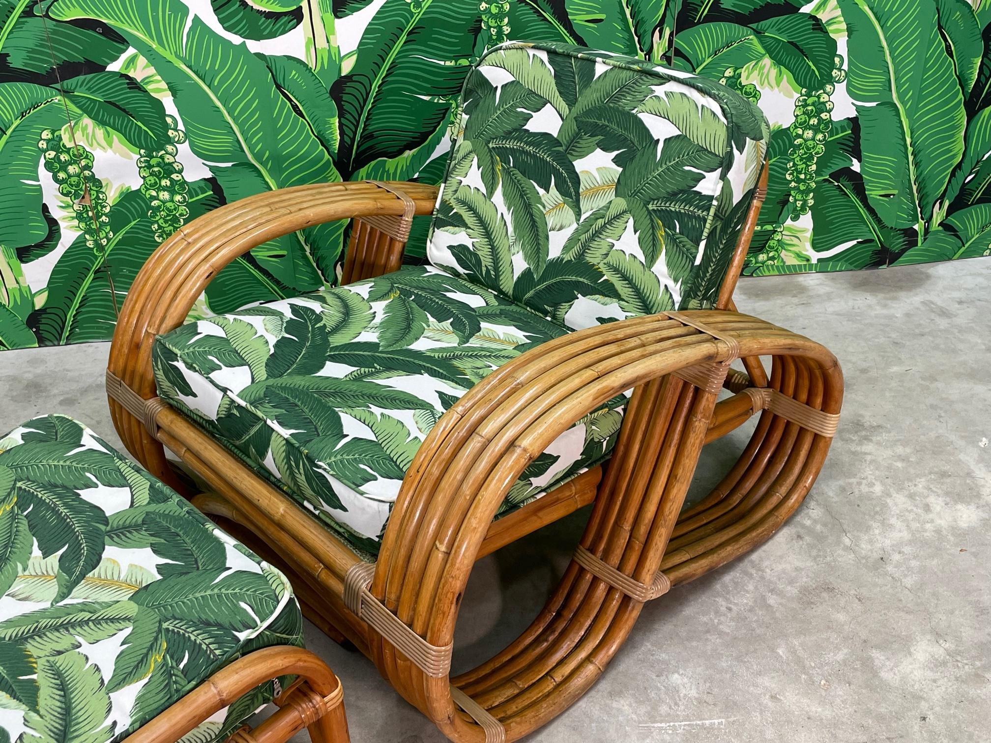 Paul Frankl Style 5-Strand Lounge Chair and Ottoman Bon état - En vente à Jacksonville, FL