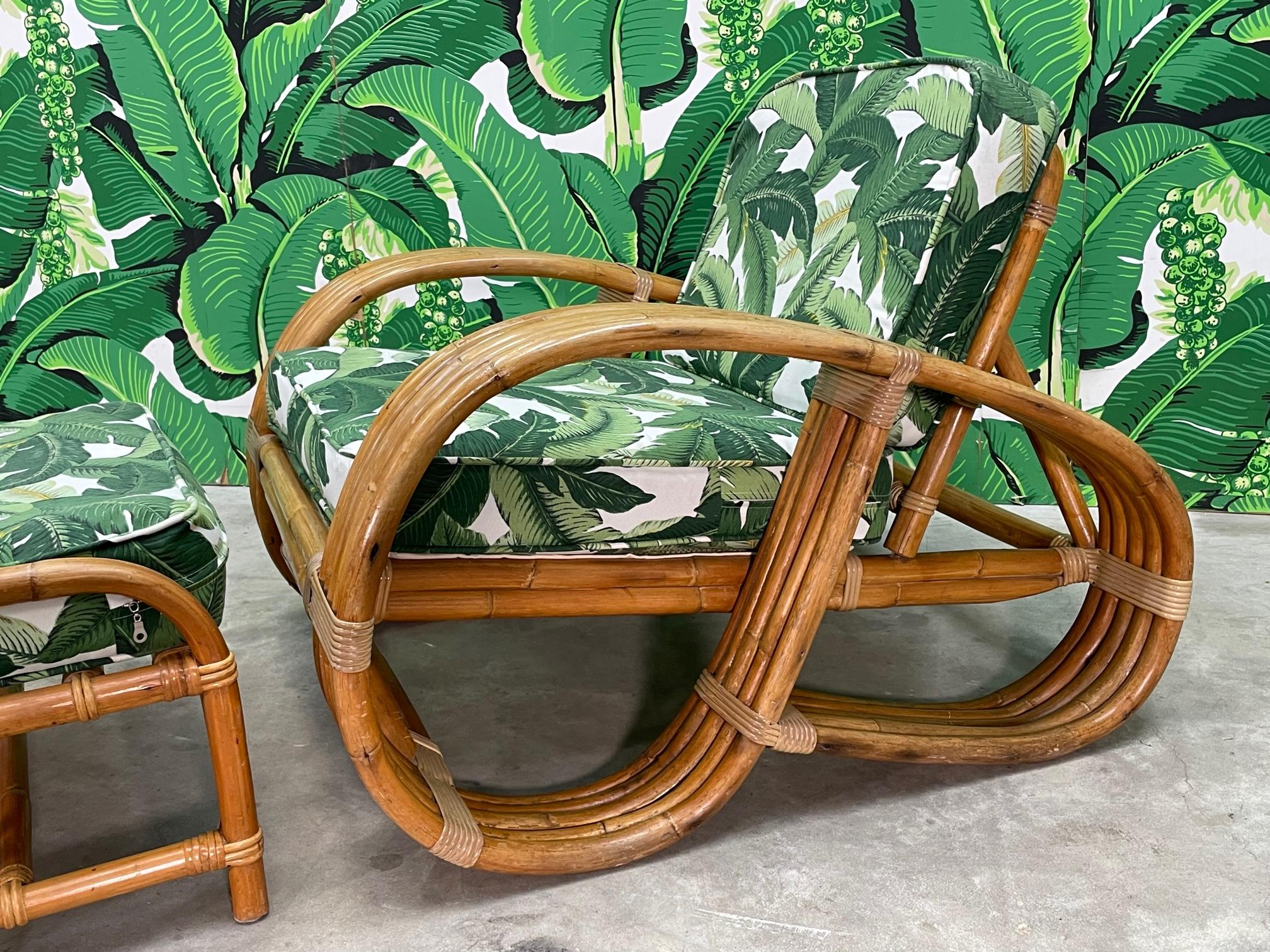 20th Century Paul Frankl Style 5-Strand Lounge Chair and Ottoman For Sale