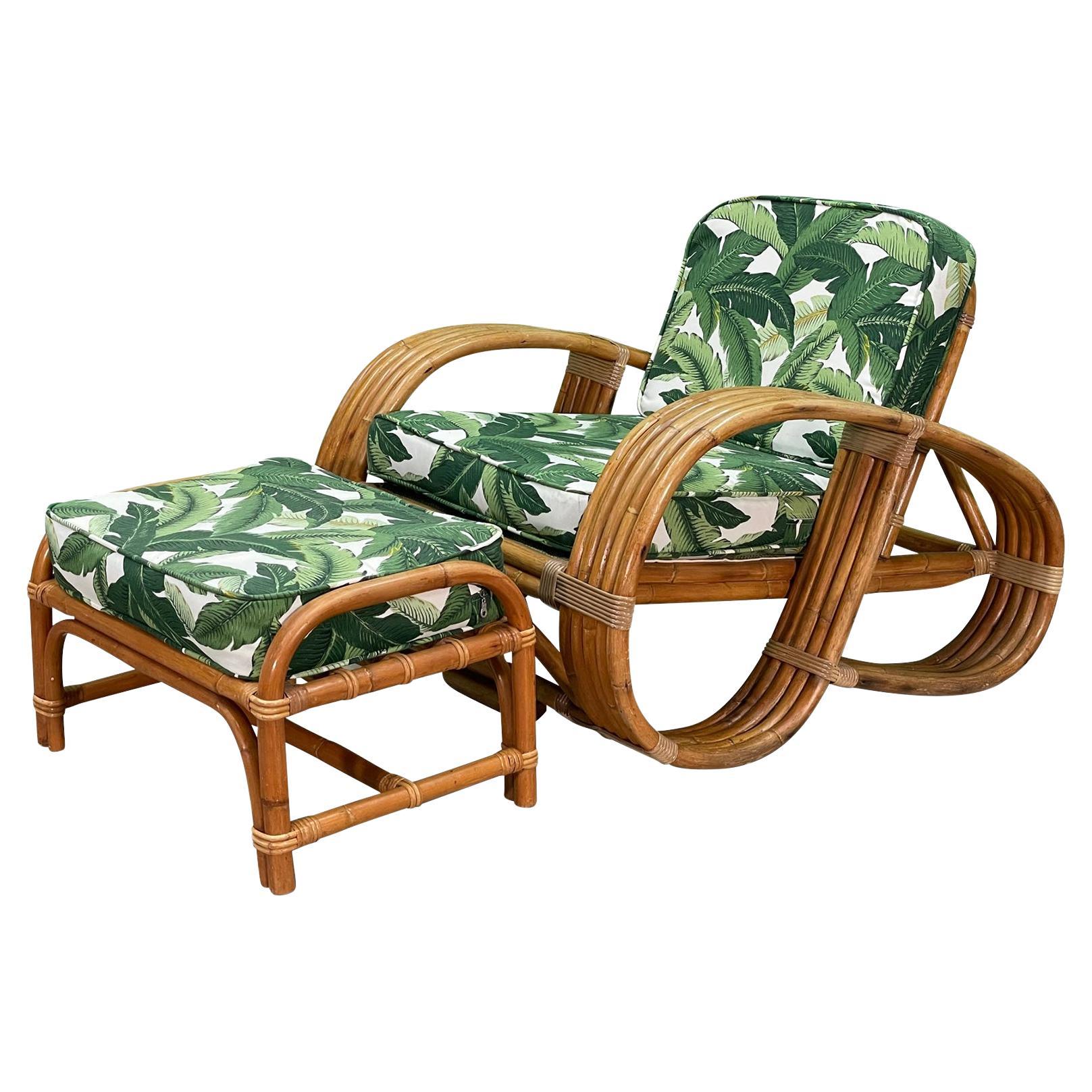 Paul Frankl Style 5-Strand Lounge Chair and Ottoman en vente
