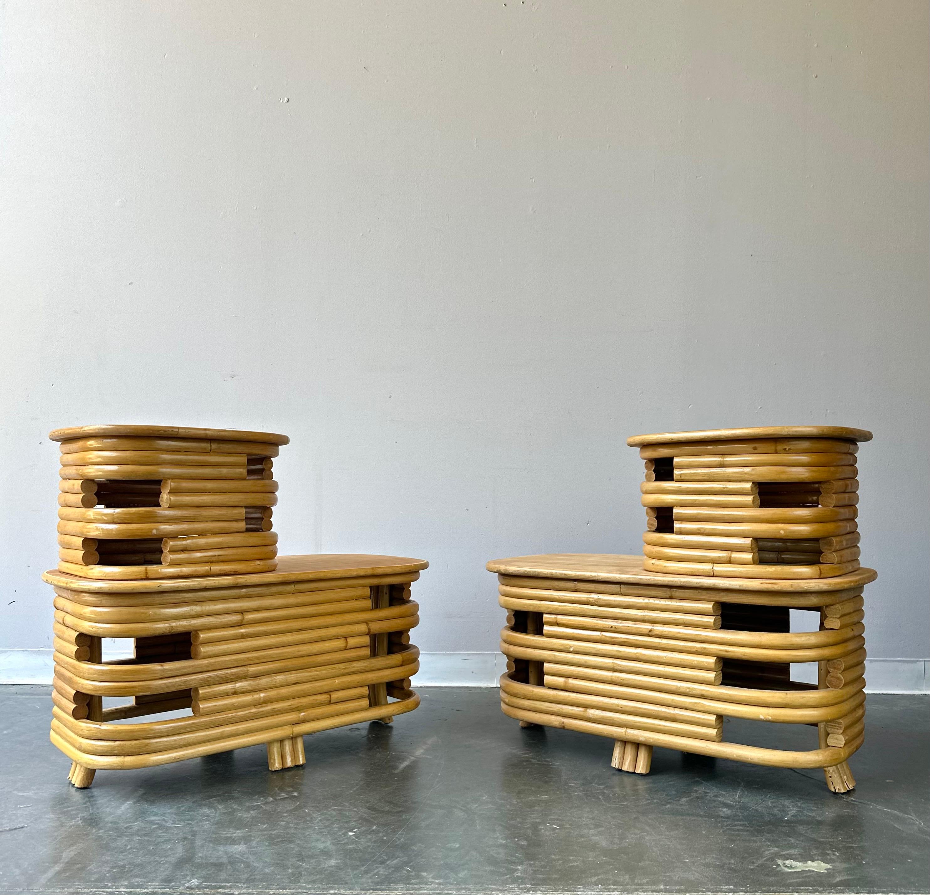 Américain Paul Frankl style art deco rattan end tables en vente