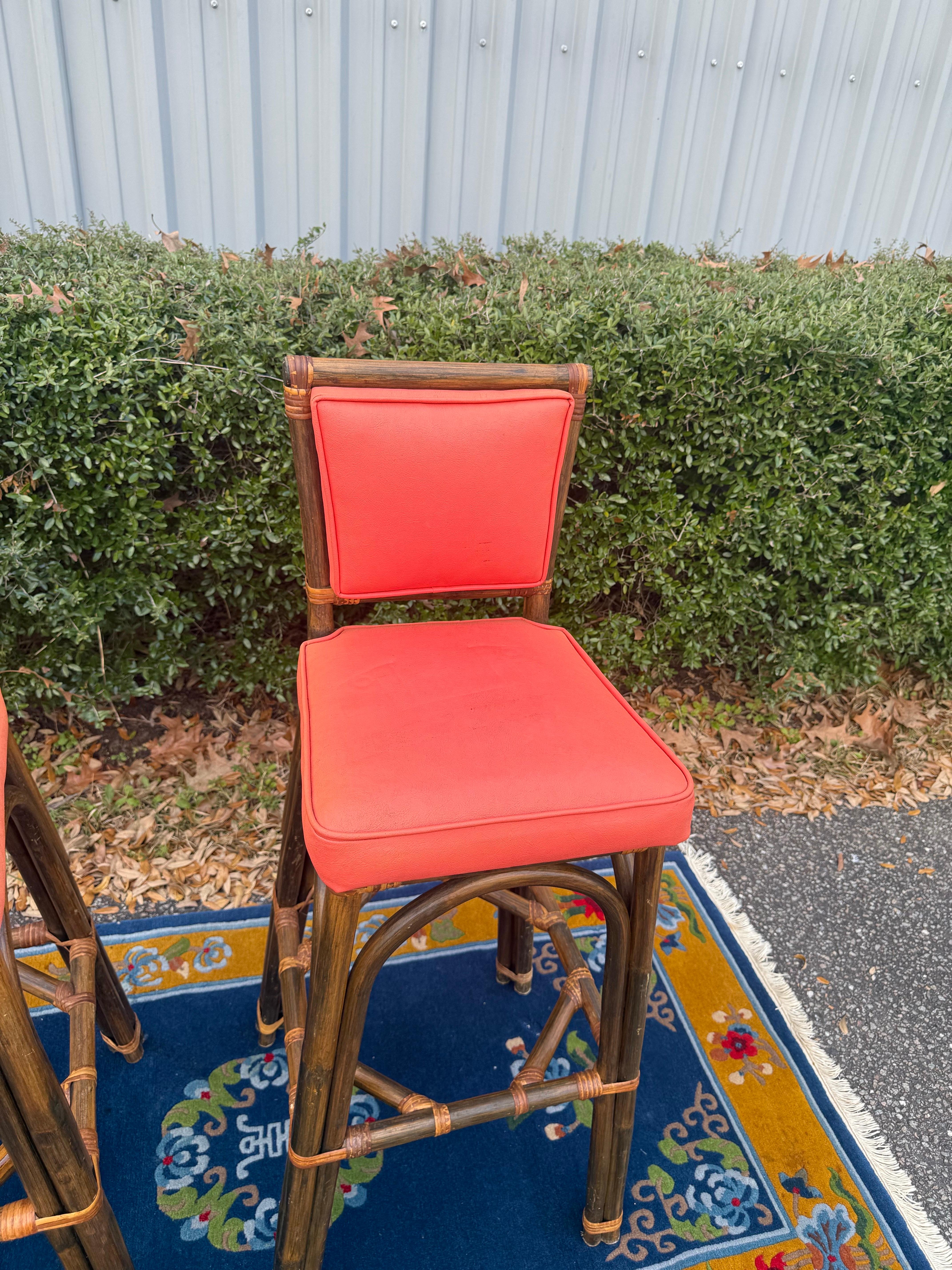 American Paul Frankl Style Bamboo Barstools - a Pair For Sale