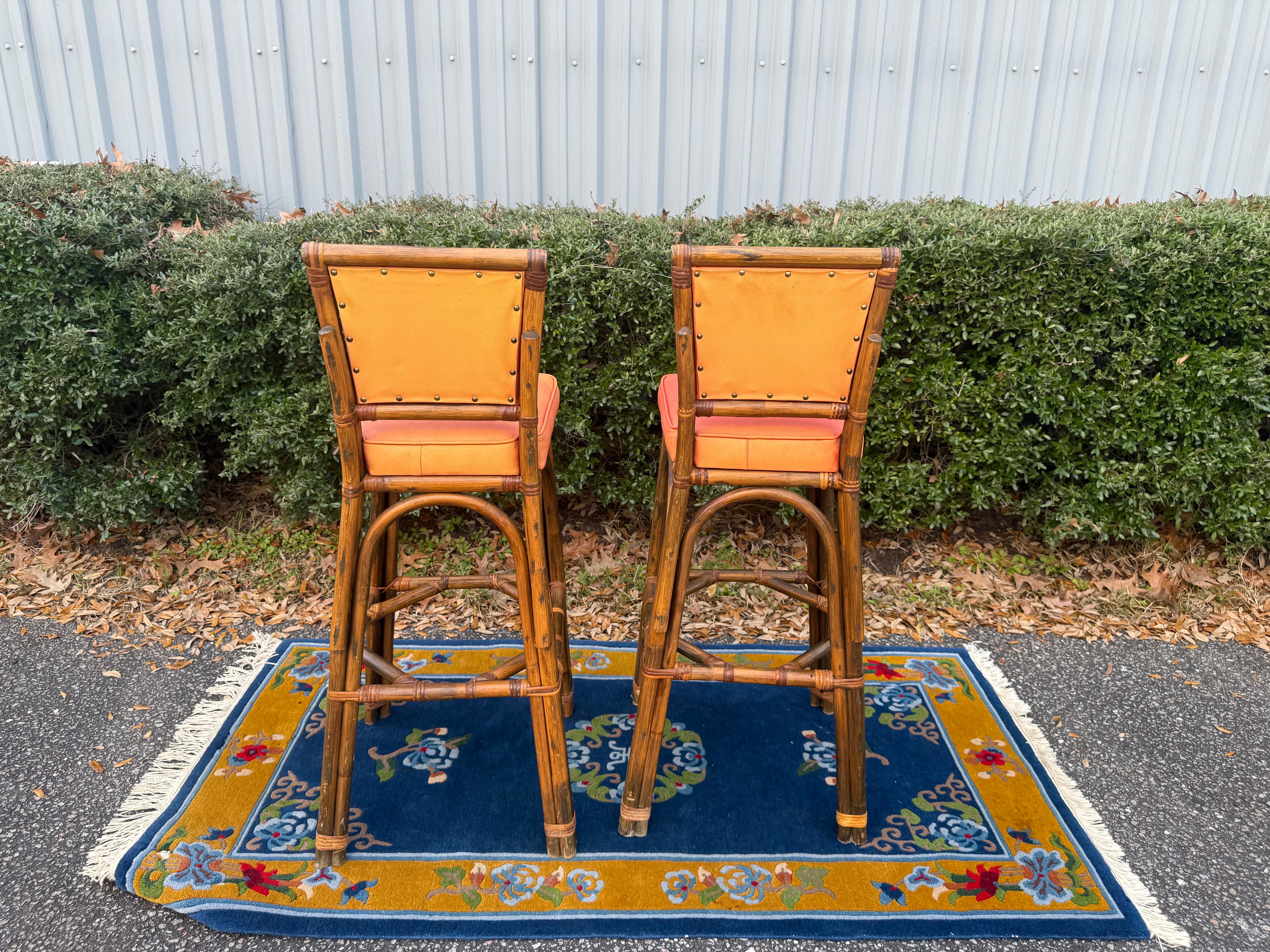 20th Century Paul Frankl Style Bamboo Barstools - a Pair For Sale