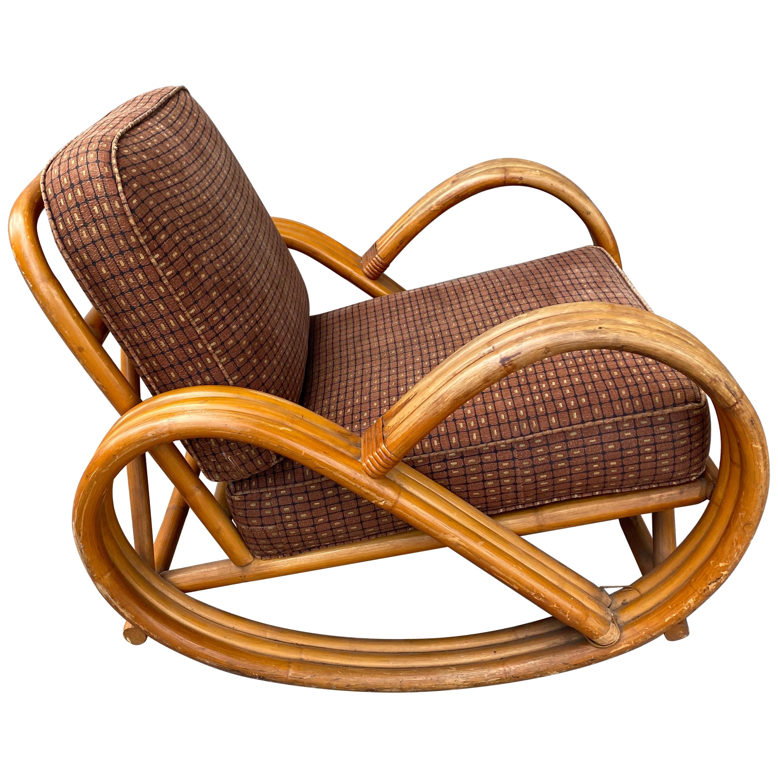 Paul Frankl Style Bamboo "pretzel" Rocking Lounge Chair, c.1940's