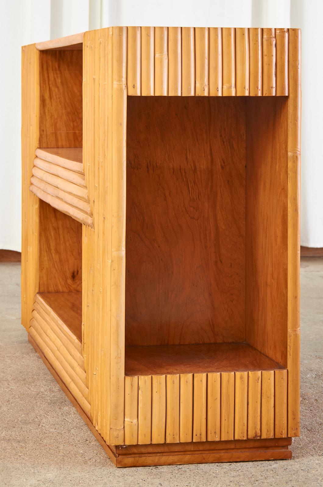 Paul Frankl Style Bamboo Rattan Three Tier Bookcase Plant Stand In Good Condition In Rio Vista, CA