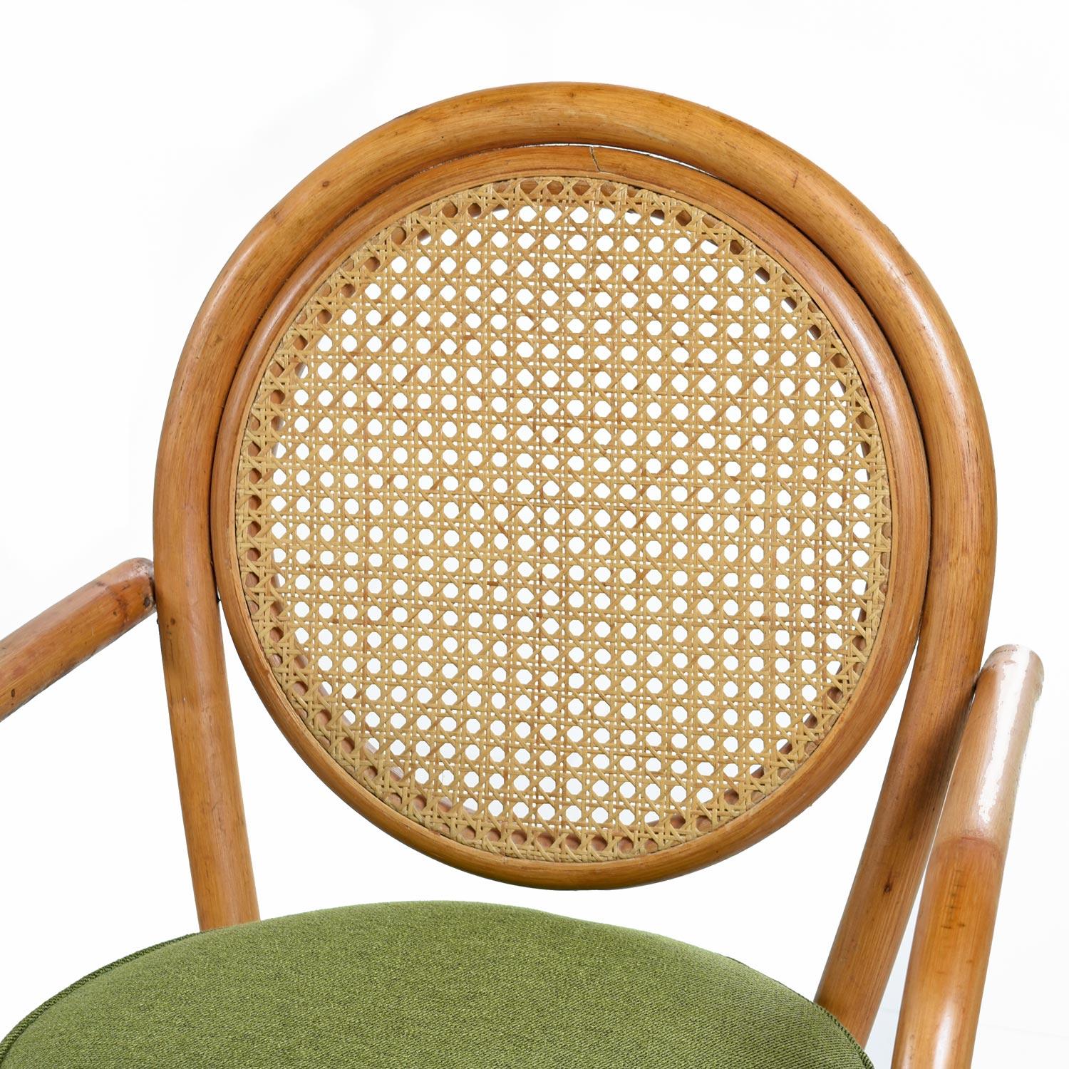 American Paul Frankl Style Cane Back Rattan Armchairs Set