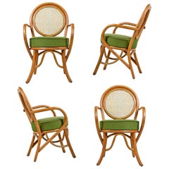 Paul Frankl Style Cane Back Rattan Armchairs Set