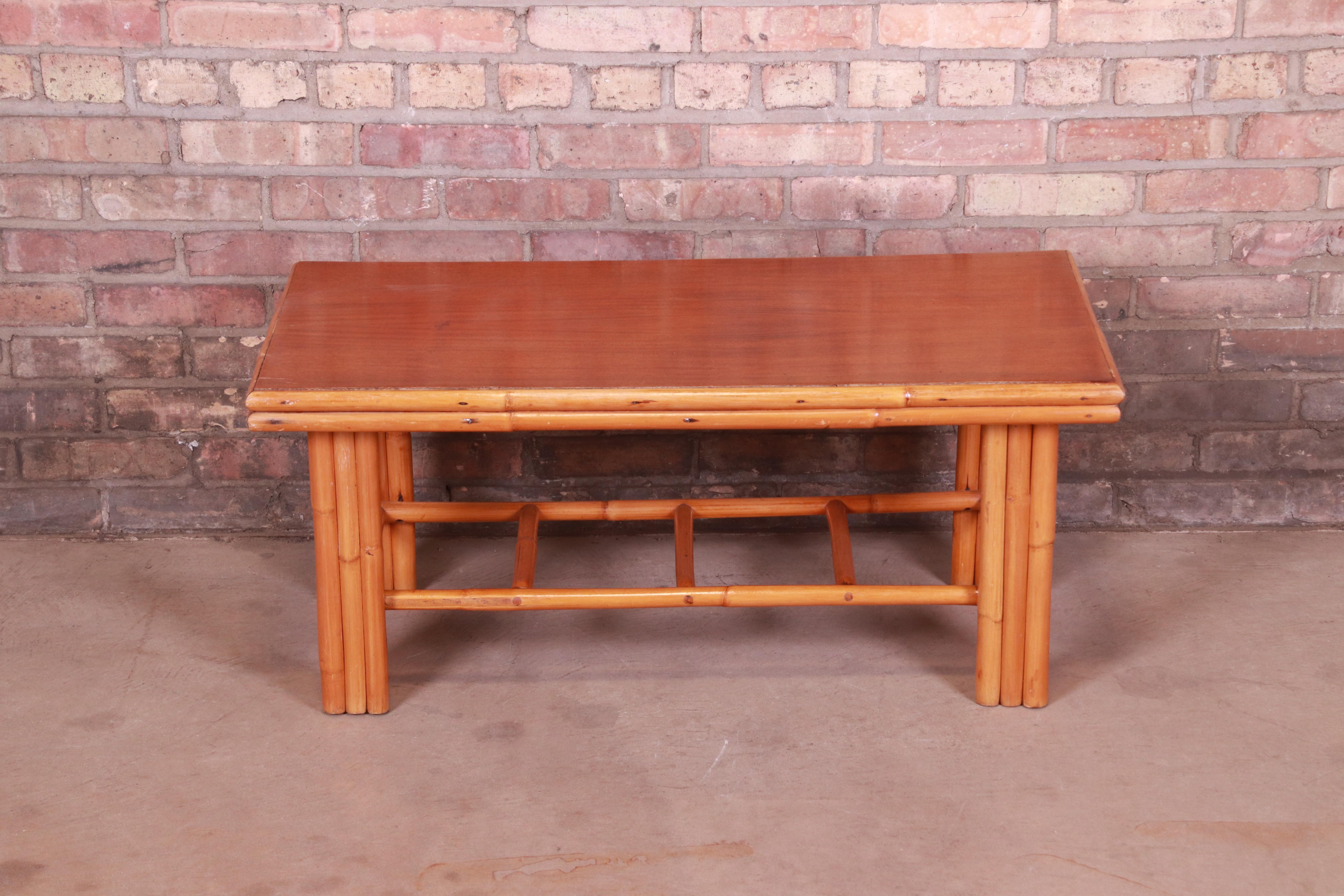 Mid-Century Modern Paul Frankl Style Hollywood Regency Bamboo Coffee Table by Ritts Tropitan