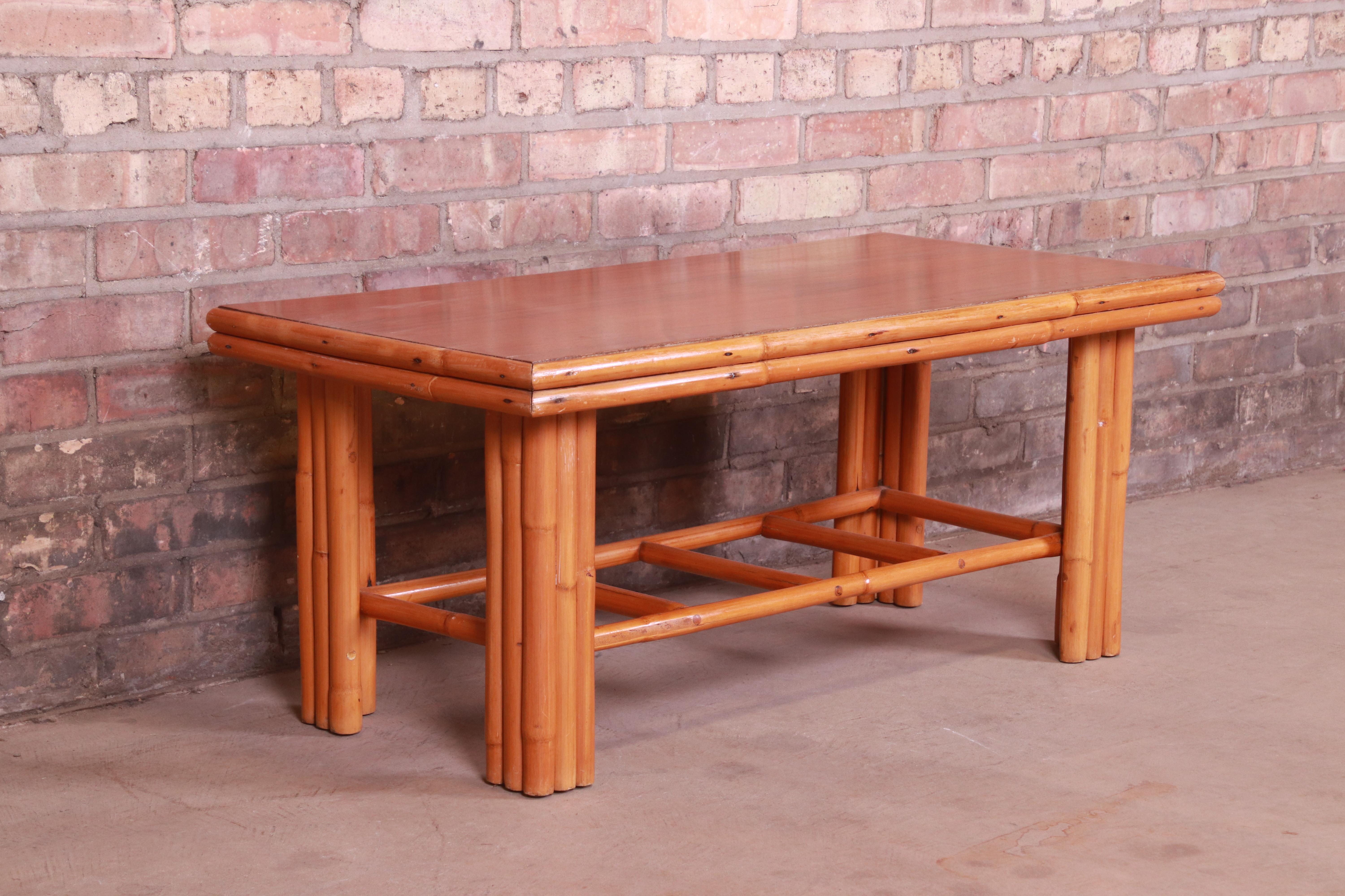 Mid-20th Century Paul Frankl Style Hollywood Regency Bamboo Coffee Table by Ritts Tropitan