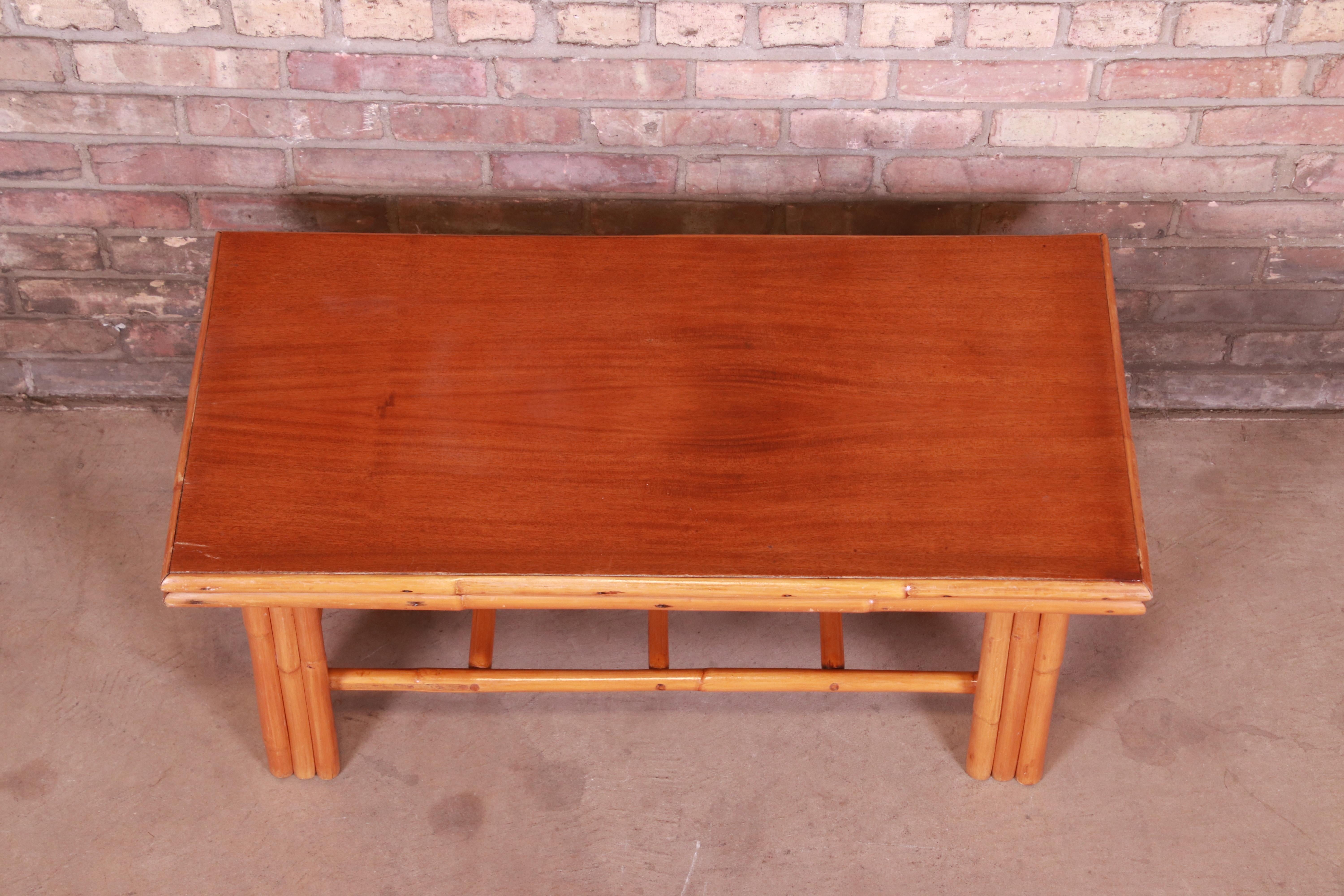 Paul Frankl Style Hollywood Regency Bamboo Coffee Table by Ritts Tropitan 3