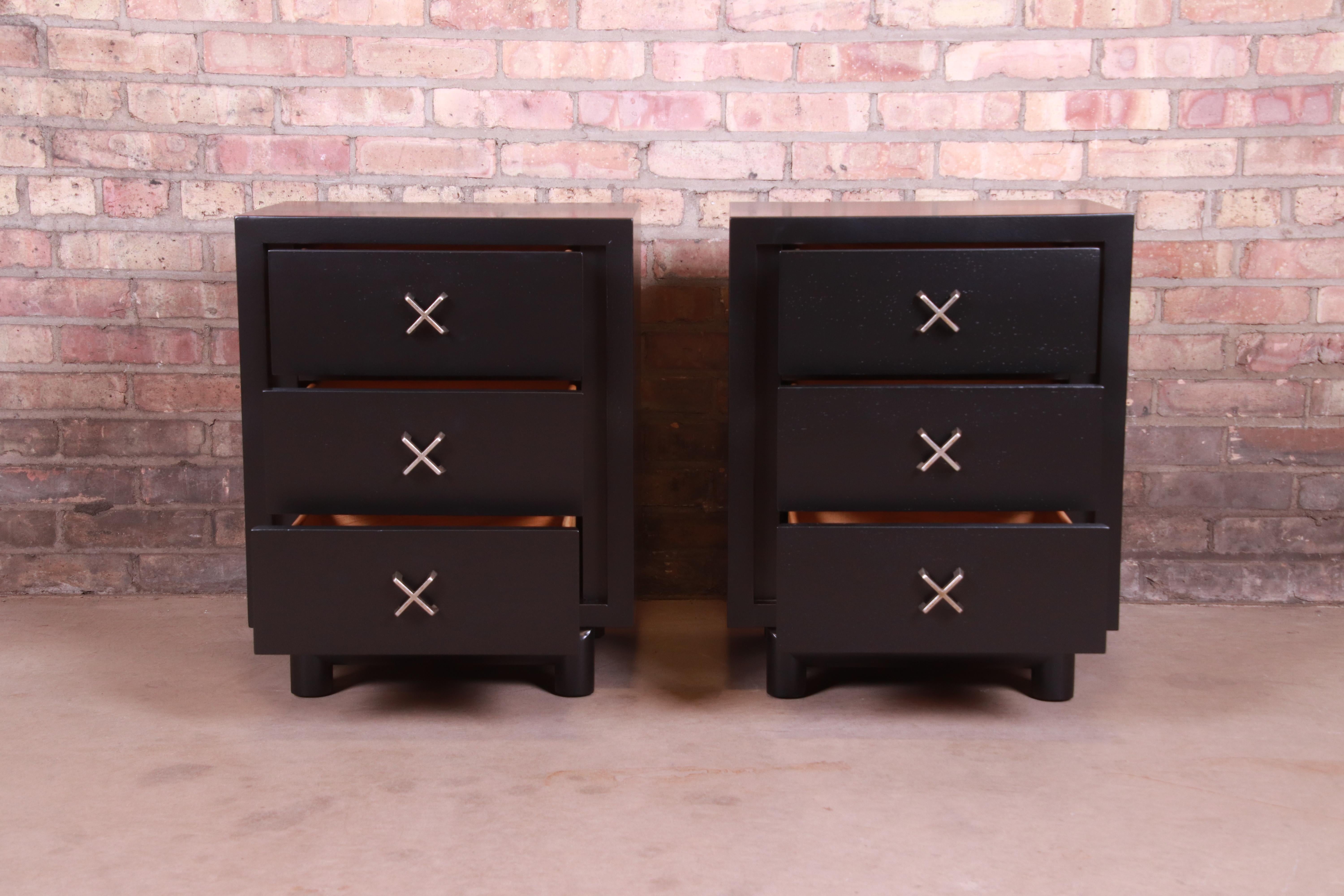 Paul Frankl Style Mid-Century Modern Black Lacquered Nightstands, Pair 2