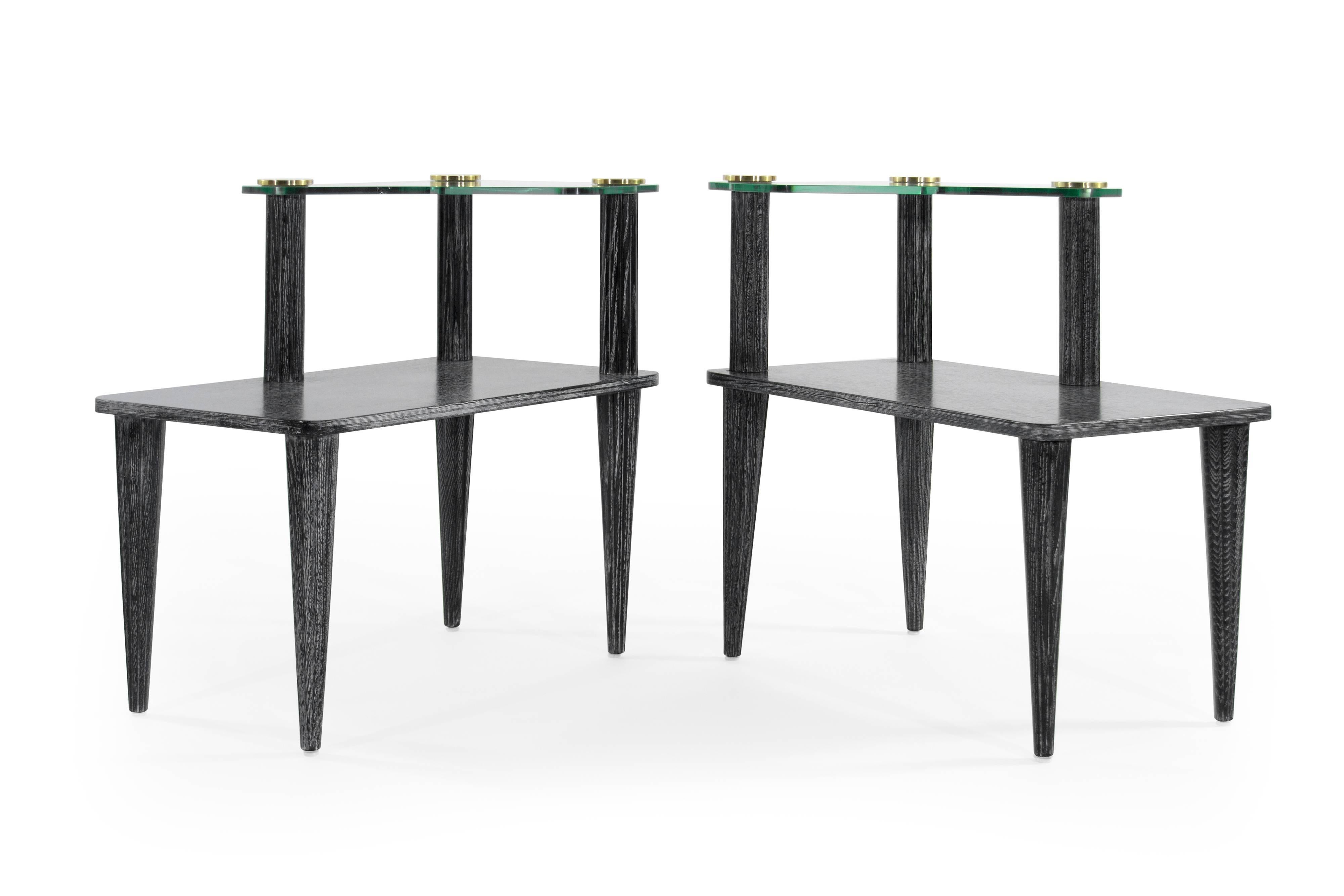 Mid-Century Modern Paul Frankl Style Oak End Tables in Black Ceruse, 1950s