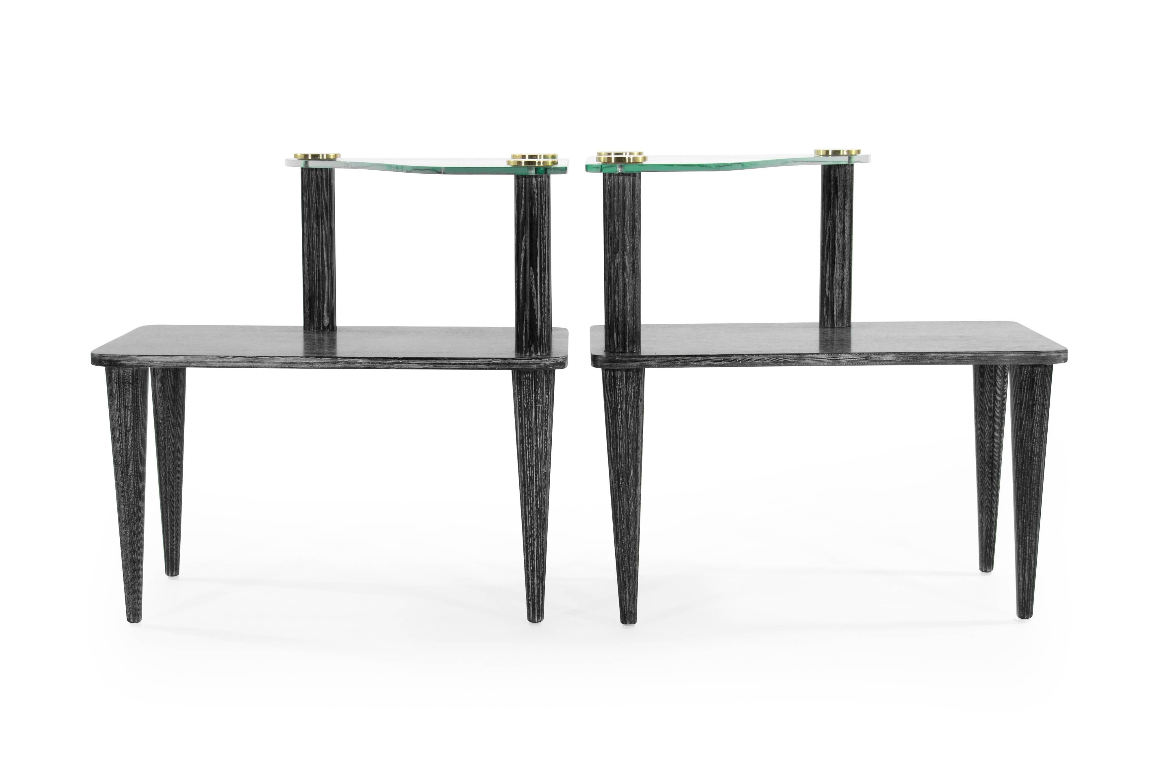 American Paul Frankl Style Oak End Tables in Black Ceruse, 1950s