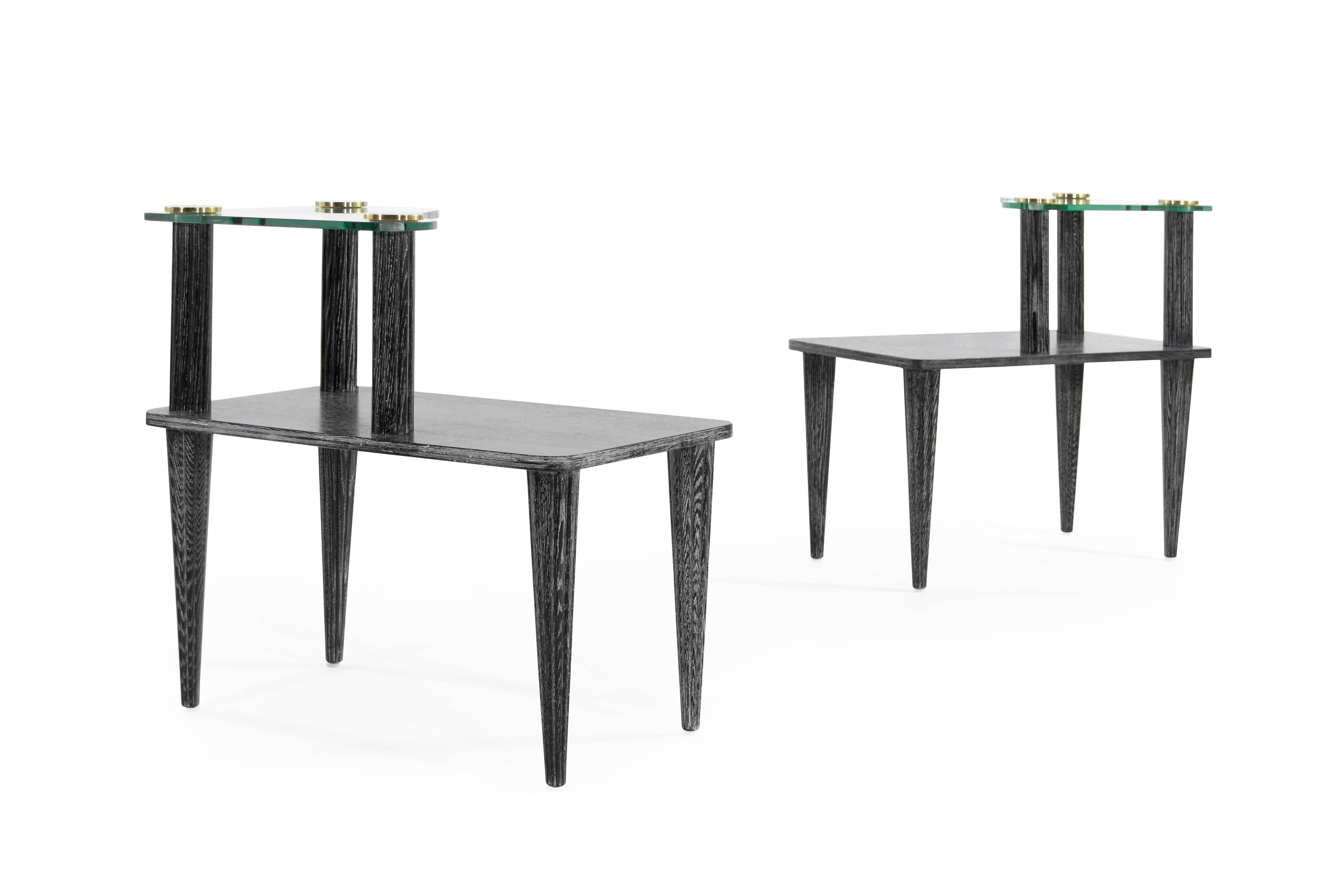 Paul Frankl Style Oak End Tables in Black Ceruse, 1950s In Excellent Condition In Westport, CT