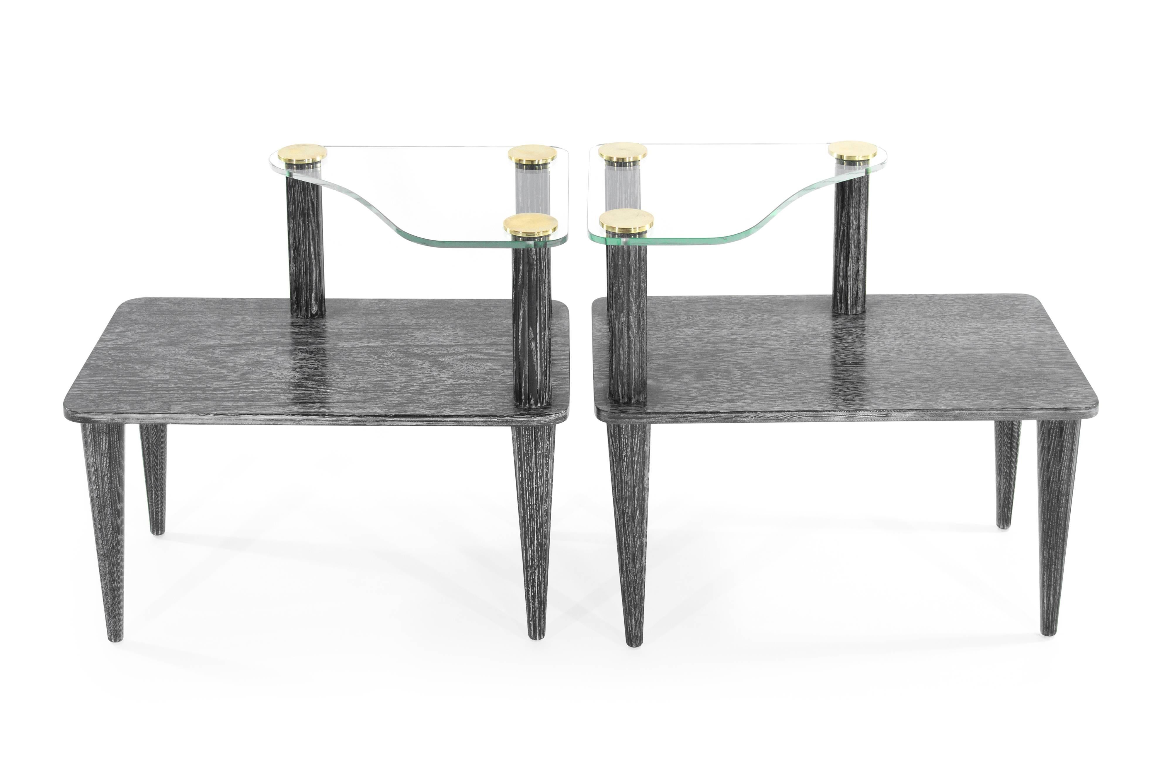 20th Century Paul Frankl Style Oak End Tables in Black Ceruse, 1950s