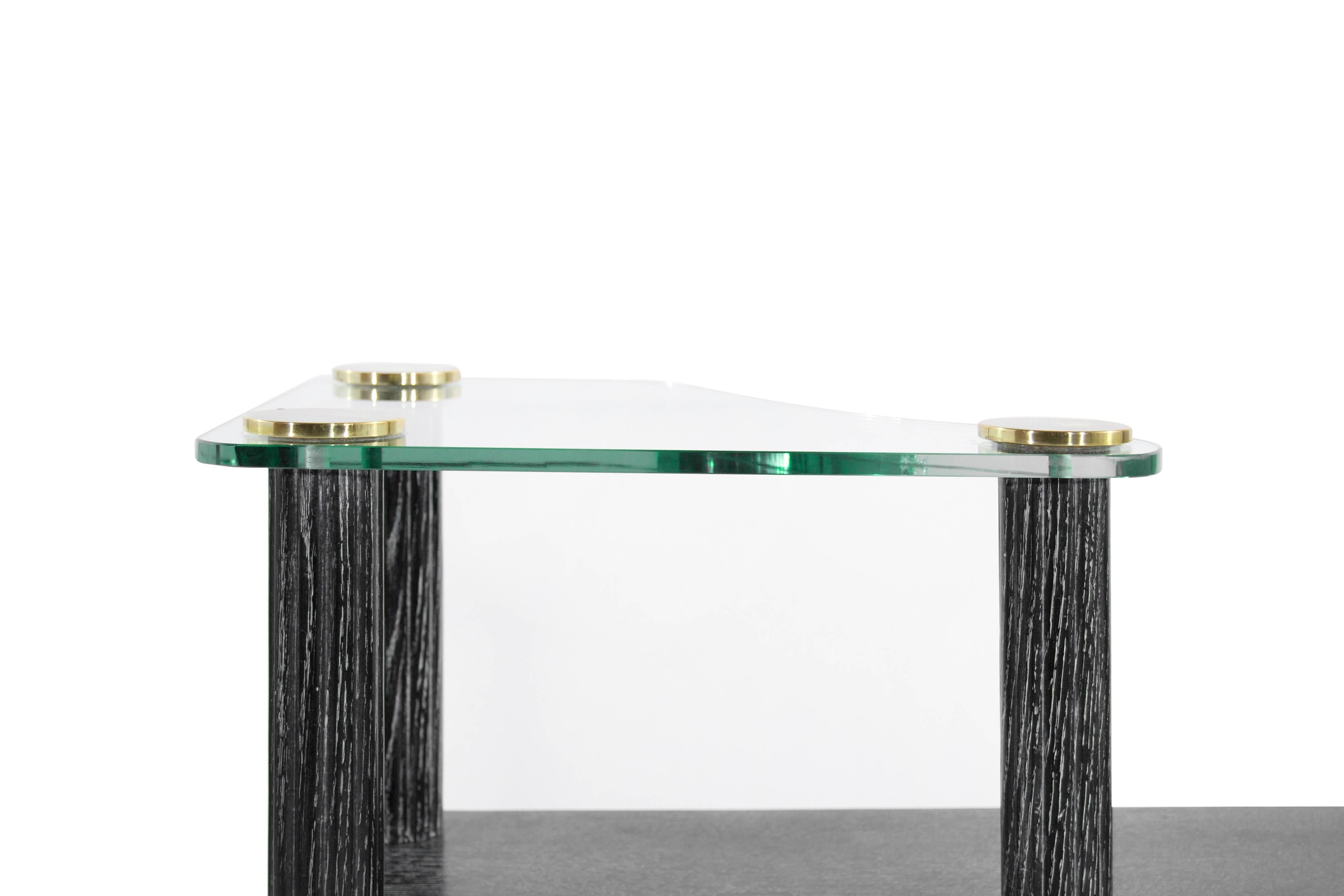 Brass Paul Frankl Style Oak End Tables in Black Ceruse, 1950s