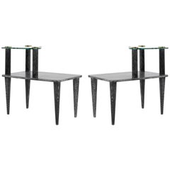 Paul Frankl Style Oak End Tables in Black Ceruse, 1950s