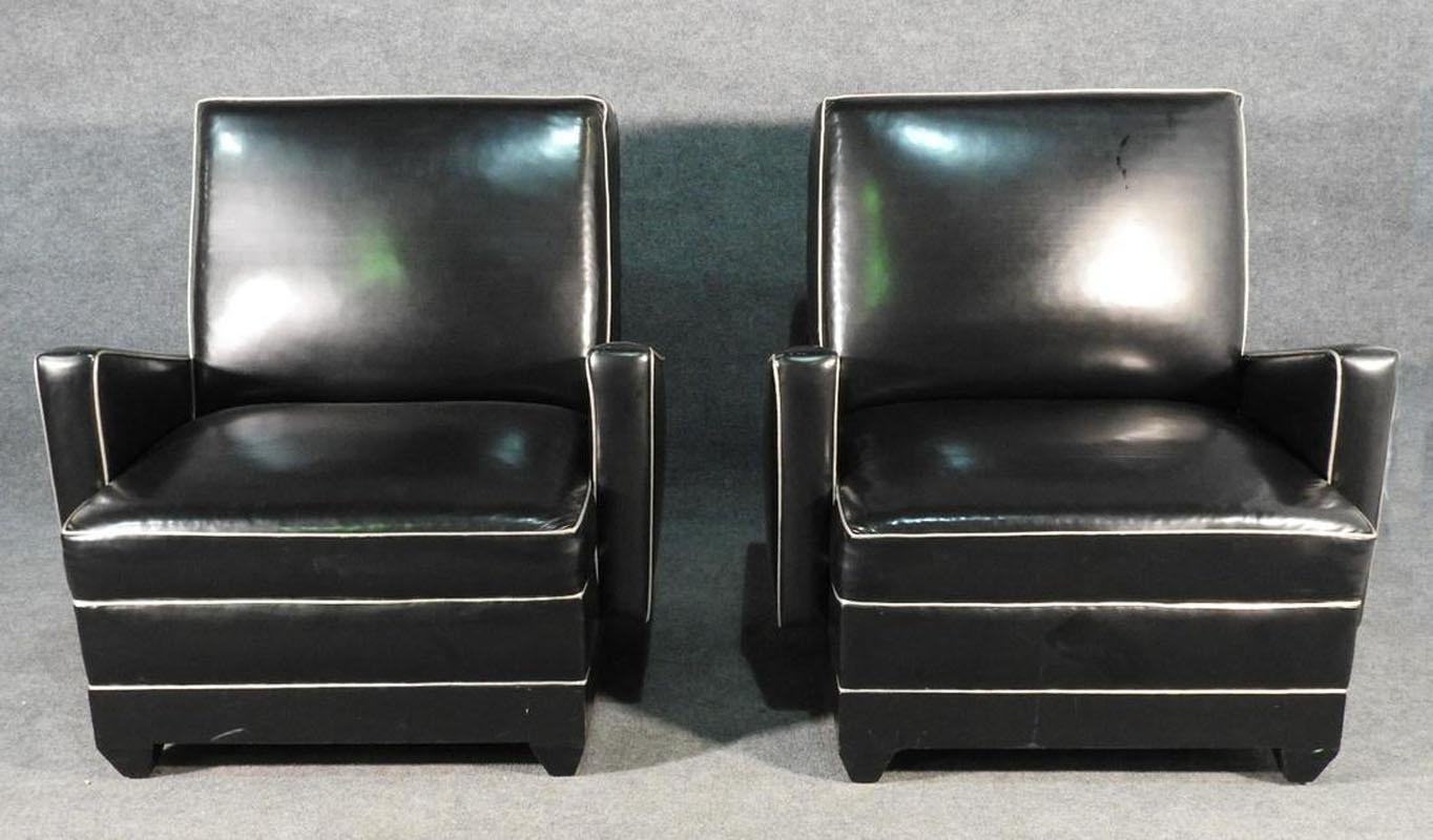 American Paul Frankl Style Oversized Black and Gray Art Deco Style Club Chairs