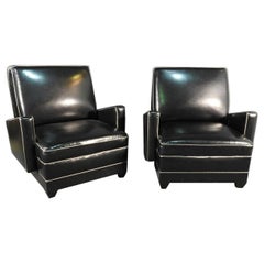 Paul Frankl Style Oversized Black and gray Art Deco Style Club Chairs