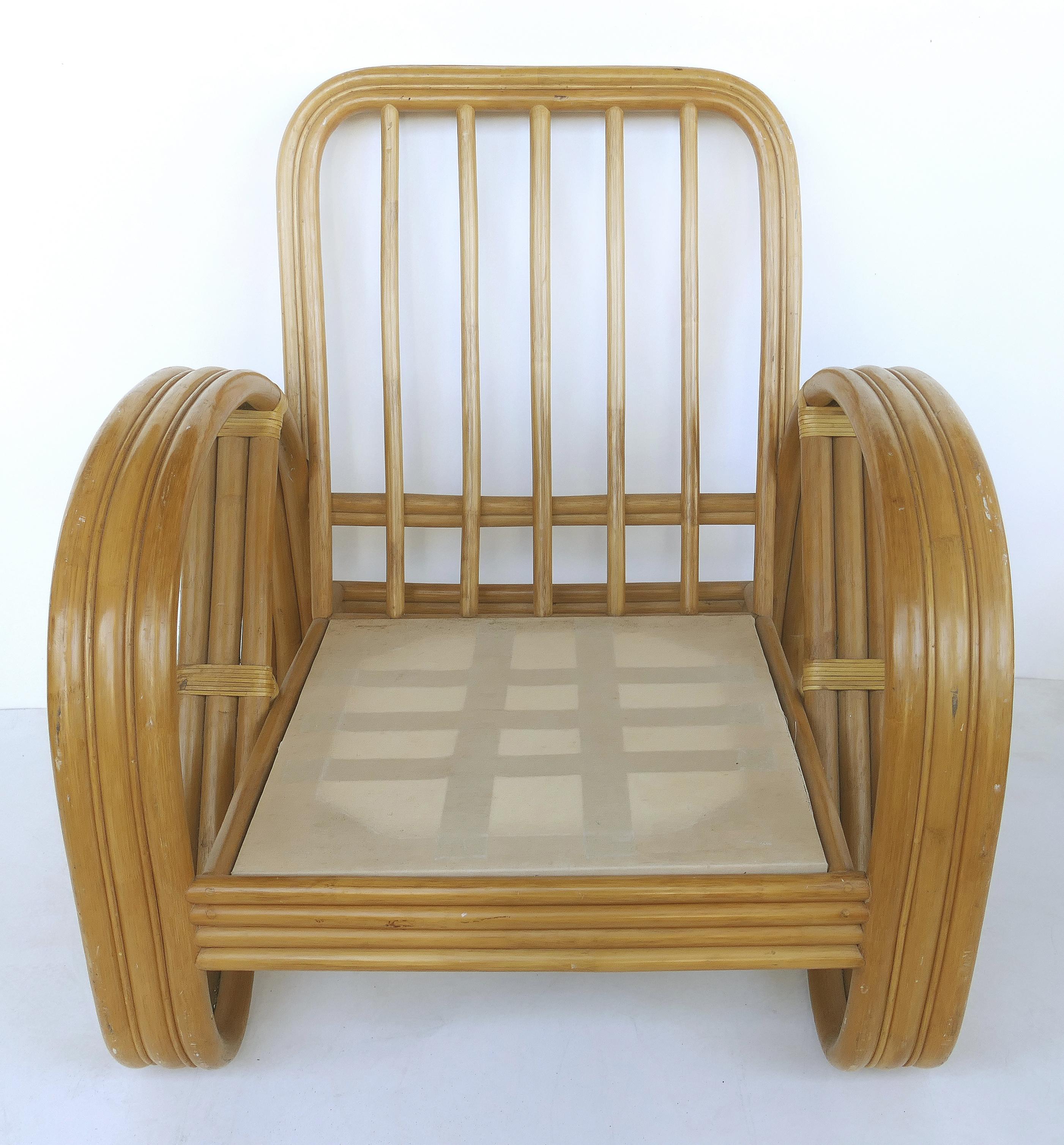 Paul Frankl Style Rattan Pretzel Club Chair and Ottoman with Three Bands 2