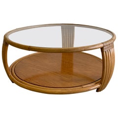 Paul Frankl Style Rattan Round Coffee Table