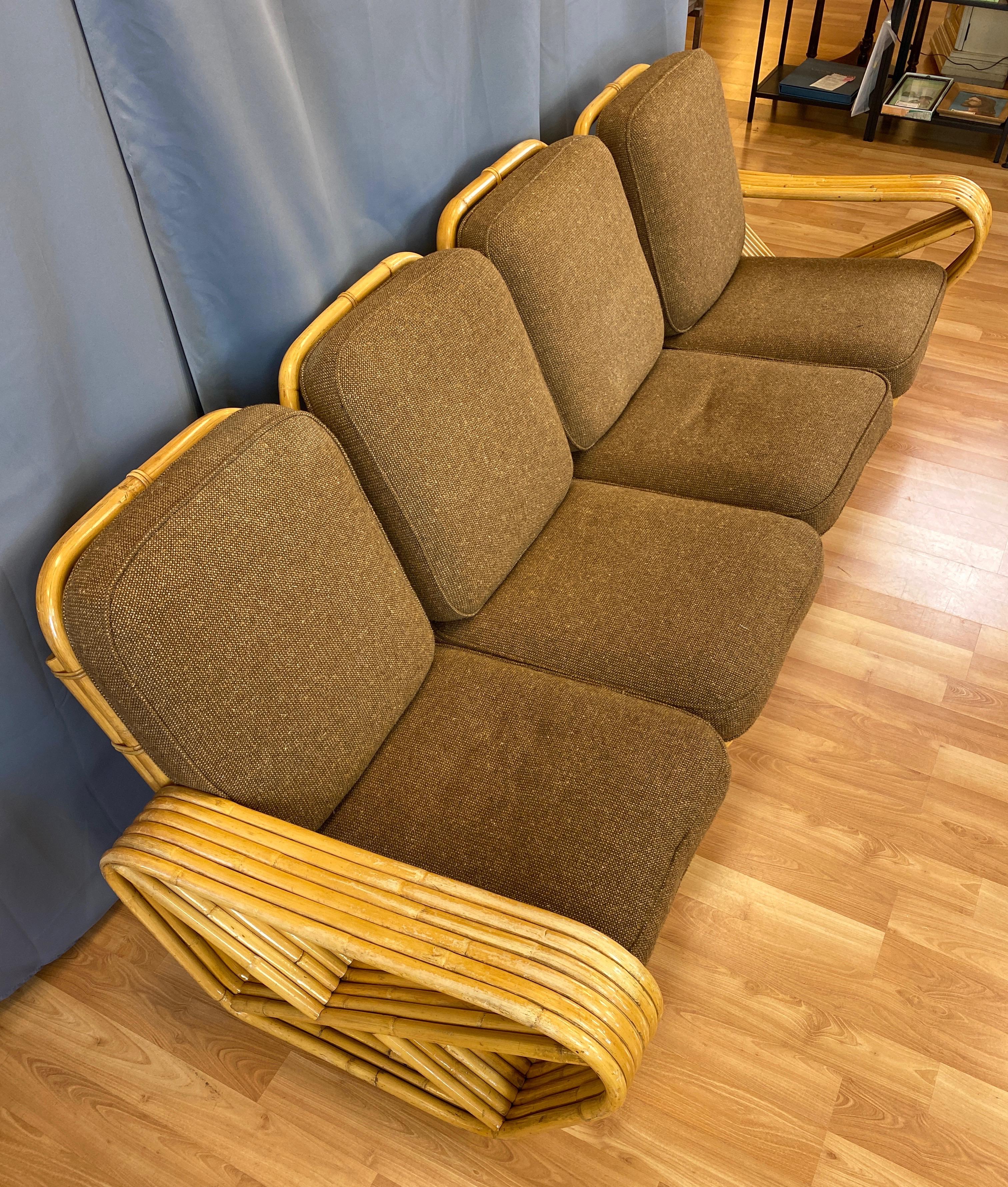 Paul Frankl Style Rattan Six-Strand Four-Seat Sectional Pretzel Sofa, 1940s 5