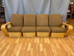 Paul Frankl Style Rattan Six-Strand Four-Seat Sectional Pretzel Sofa, 1940s