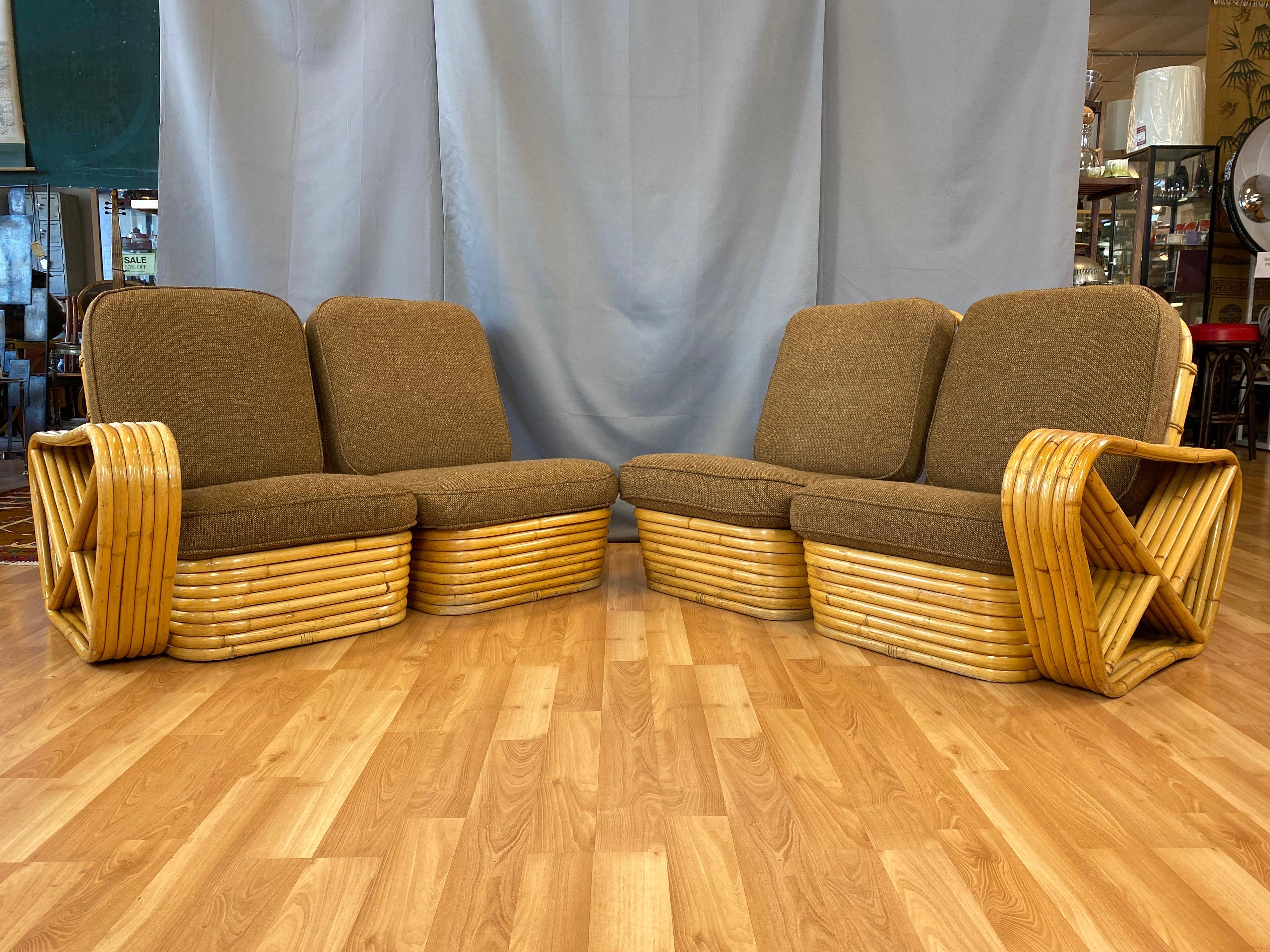 Paul Frankl Style Rattan Six-Strand Four-Seat Sectional Pretzel Sofa, 1940s In Good Condition In San Francisco, CA