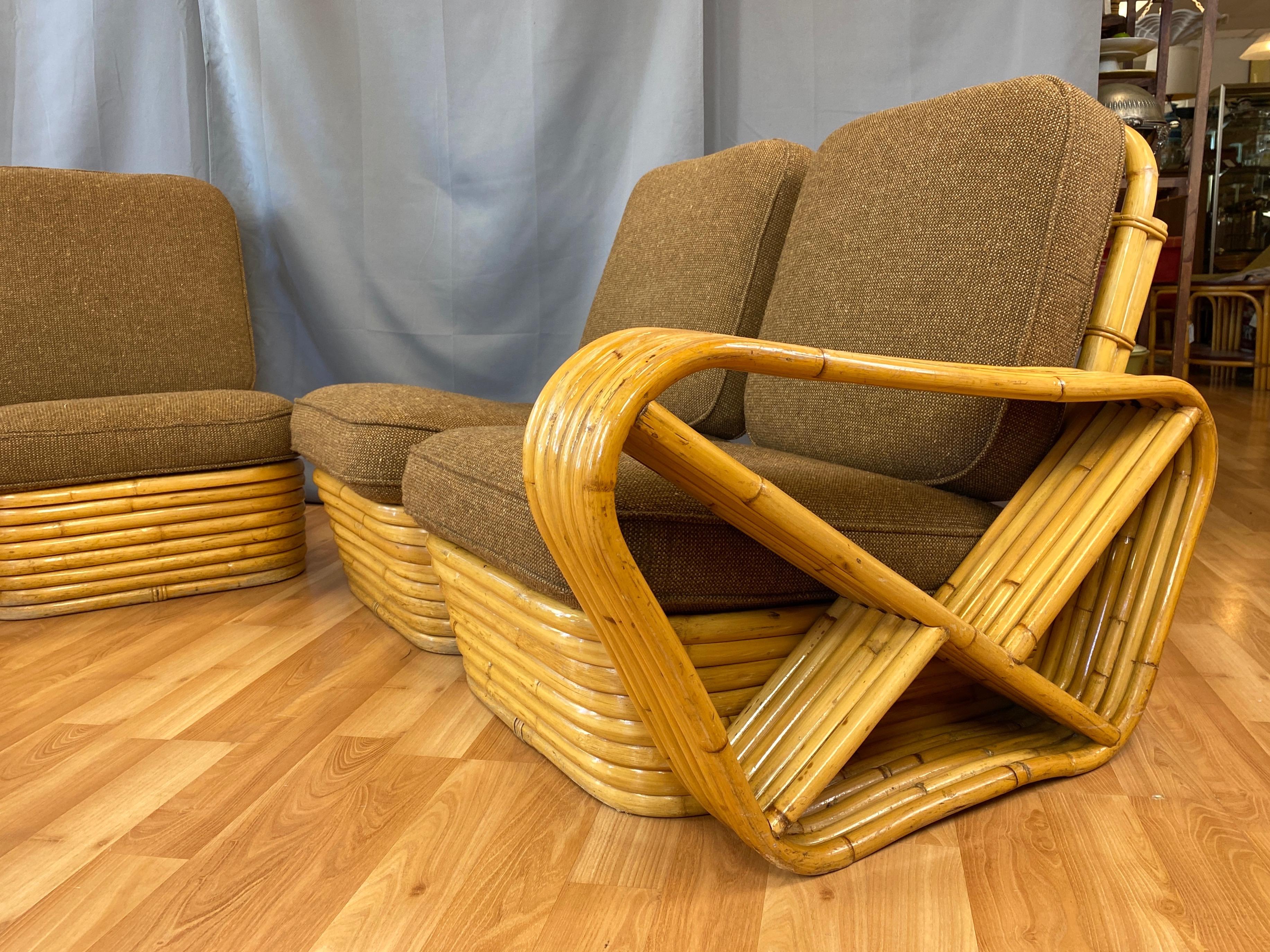 Metal Paul Frankl Style Rattan Six-Strand Four-Seat Sectional Pretzel Sofa, 1940s