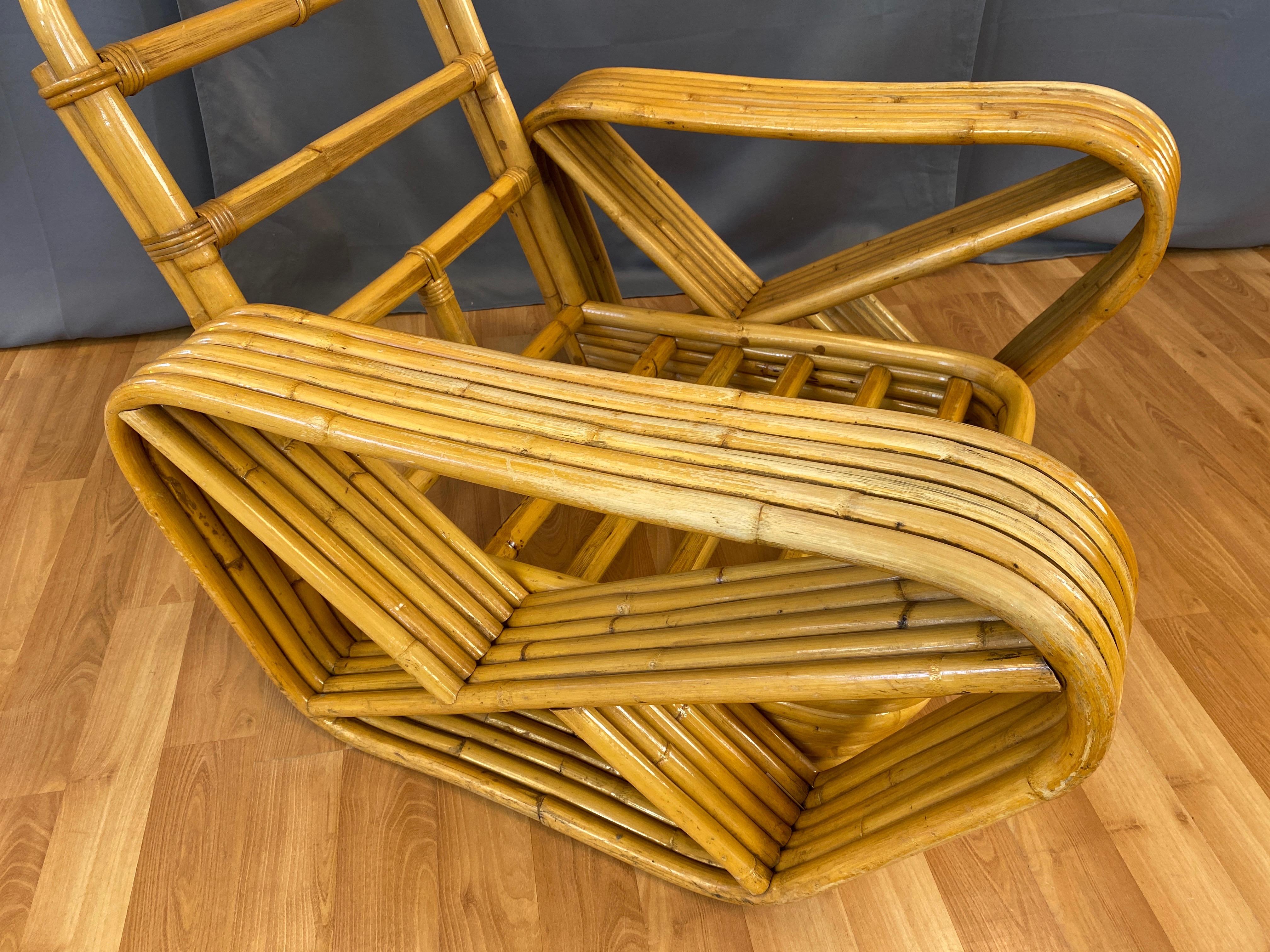 Paul Frankl Style Rattan Six-Strand Pretzel Club Chair & Ottoman, 1940s 8