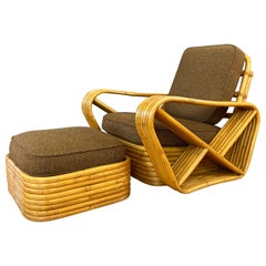 Paul Frankl Style Rattan Six-Strand Pretzel Club Chair & Ottoman, 1940s