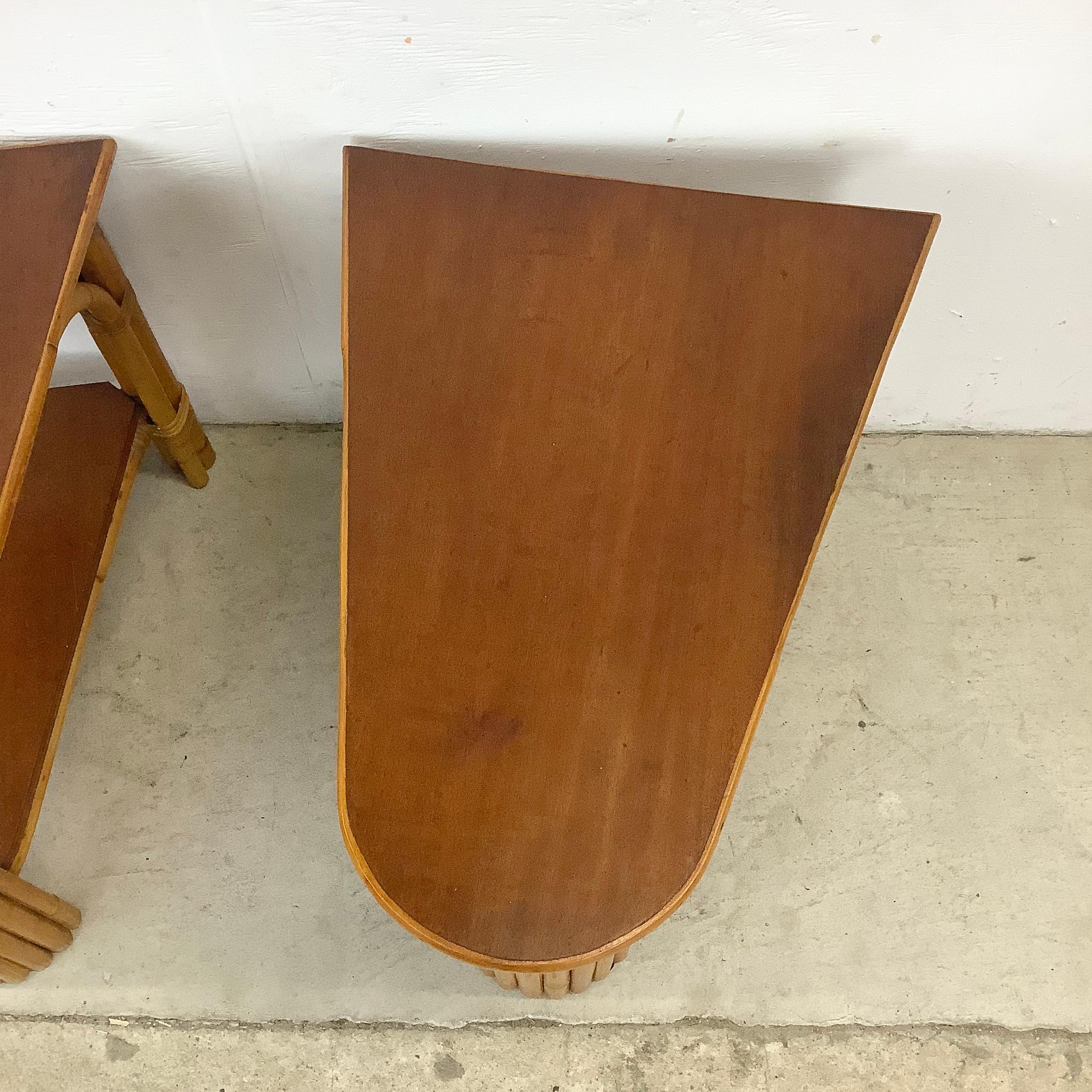 Paul Frankl Style Rattan Wedge Tables- a Pair 9