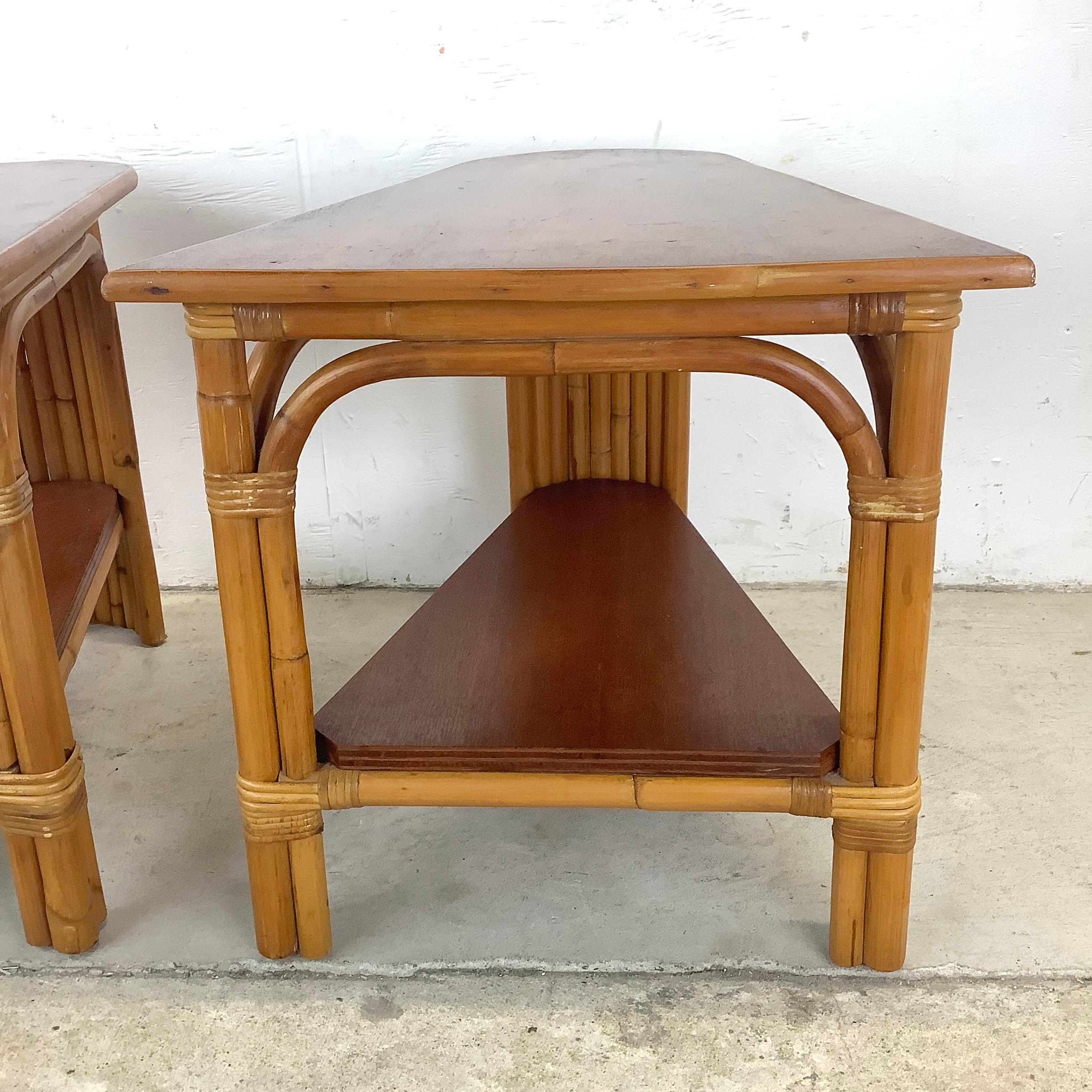 Paul Frankl Style Rattan Wedge Tables- a Pair 11
