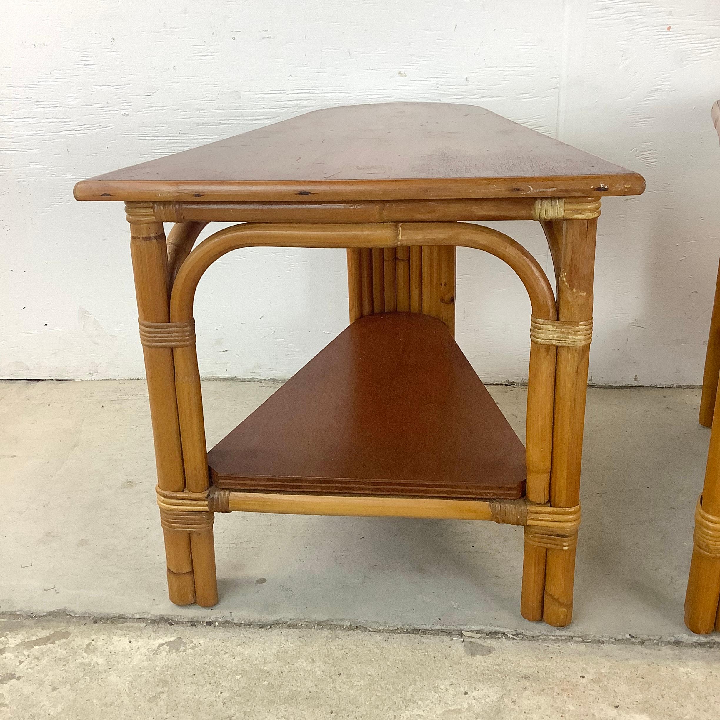 Paul Frankl Style Rattan Wedge Tables- a Pair 13