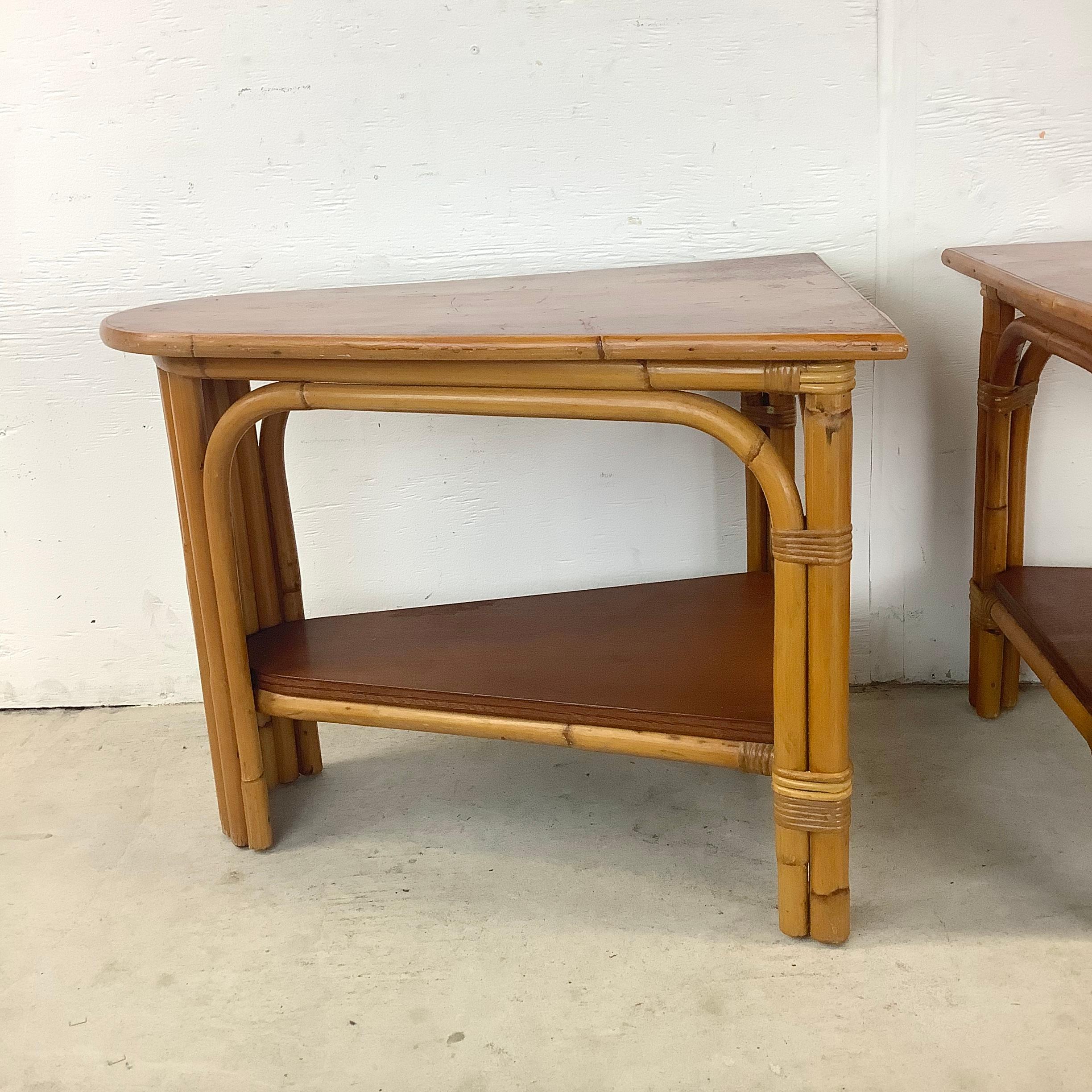 Other Paul Frankl Style Rattan Wedge Tables- a Pair