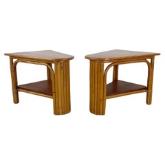 Vintage Paul Frankl Style Rattan Wedge Tables- a Pair