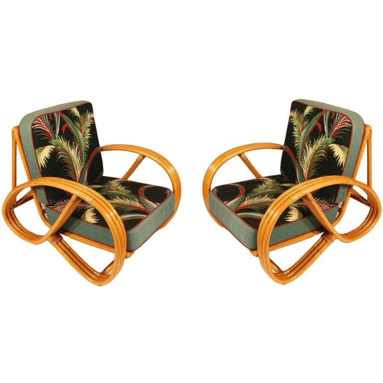Paul Frankl Style Round Pretzel Arm Rattan Chair Set At 1stdibs