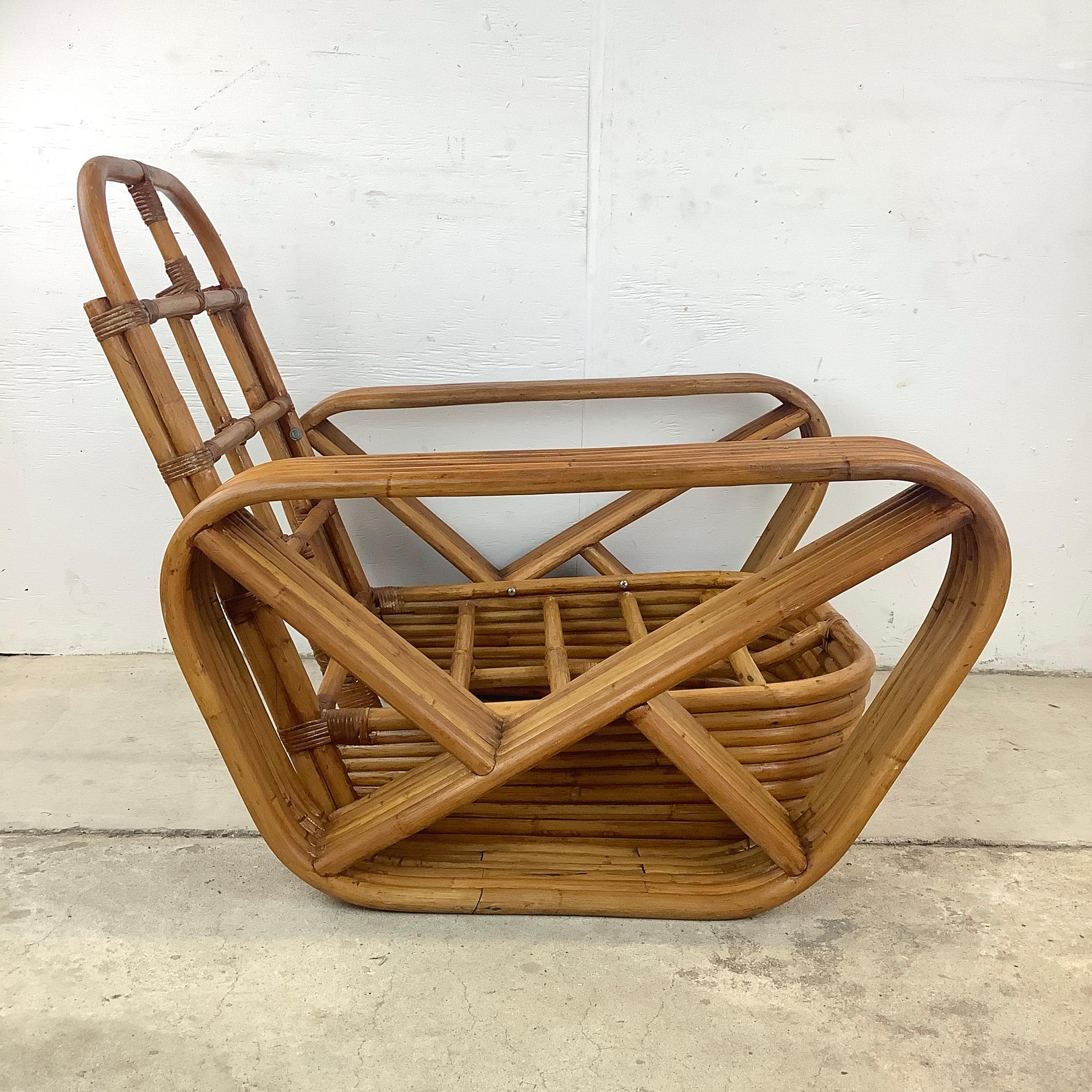 Bohemian Paul Frankl Style Six-Strand Bamboo Armchair For Sale