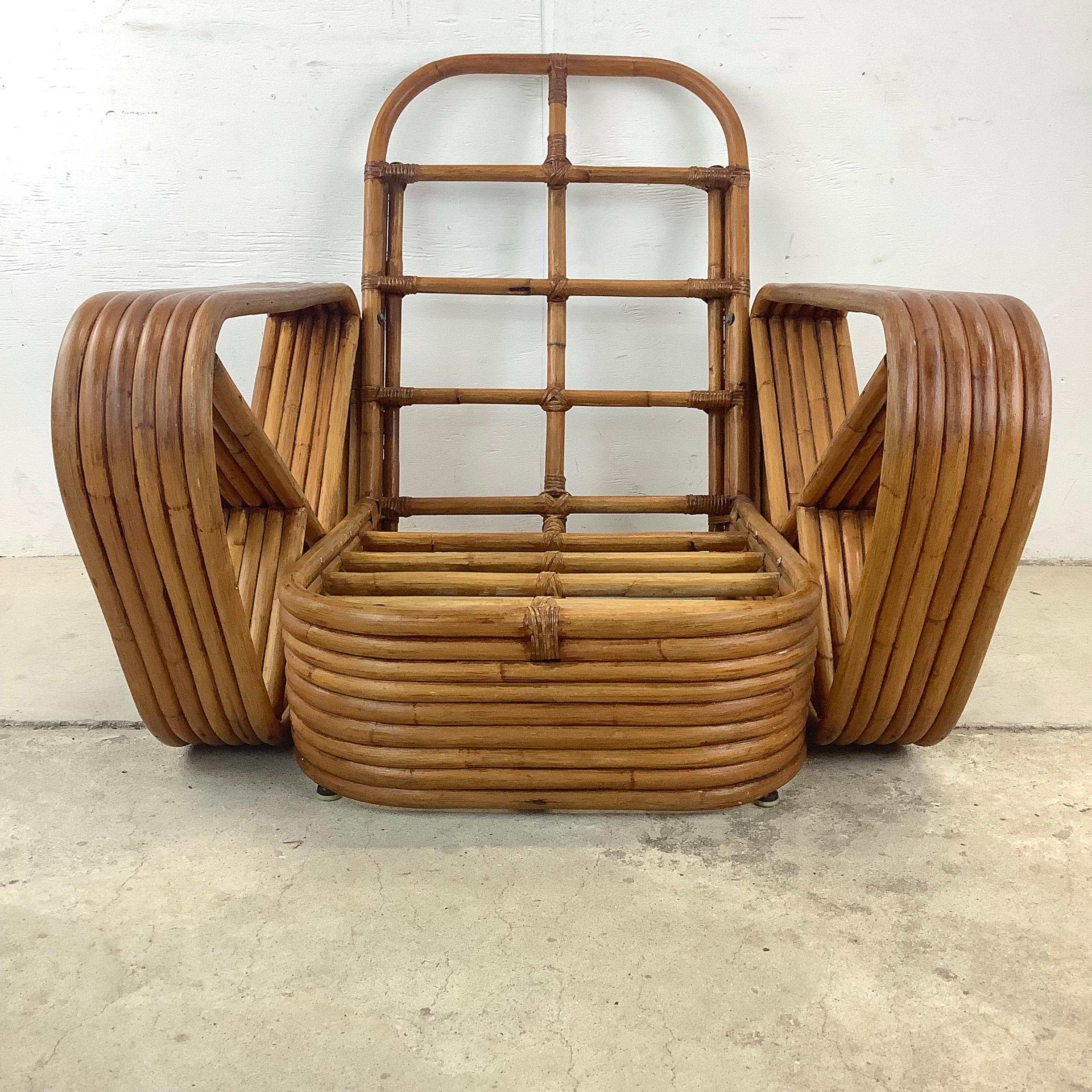 20th Century Paul Frankl Style Six-Strand Bamboo Armchair For Sale