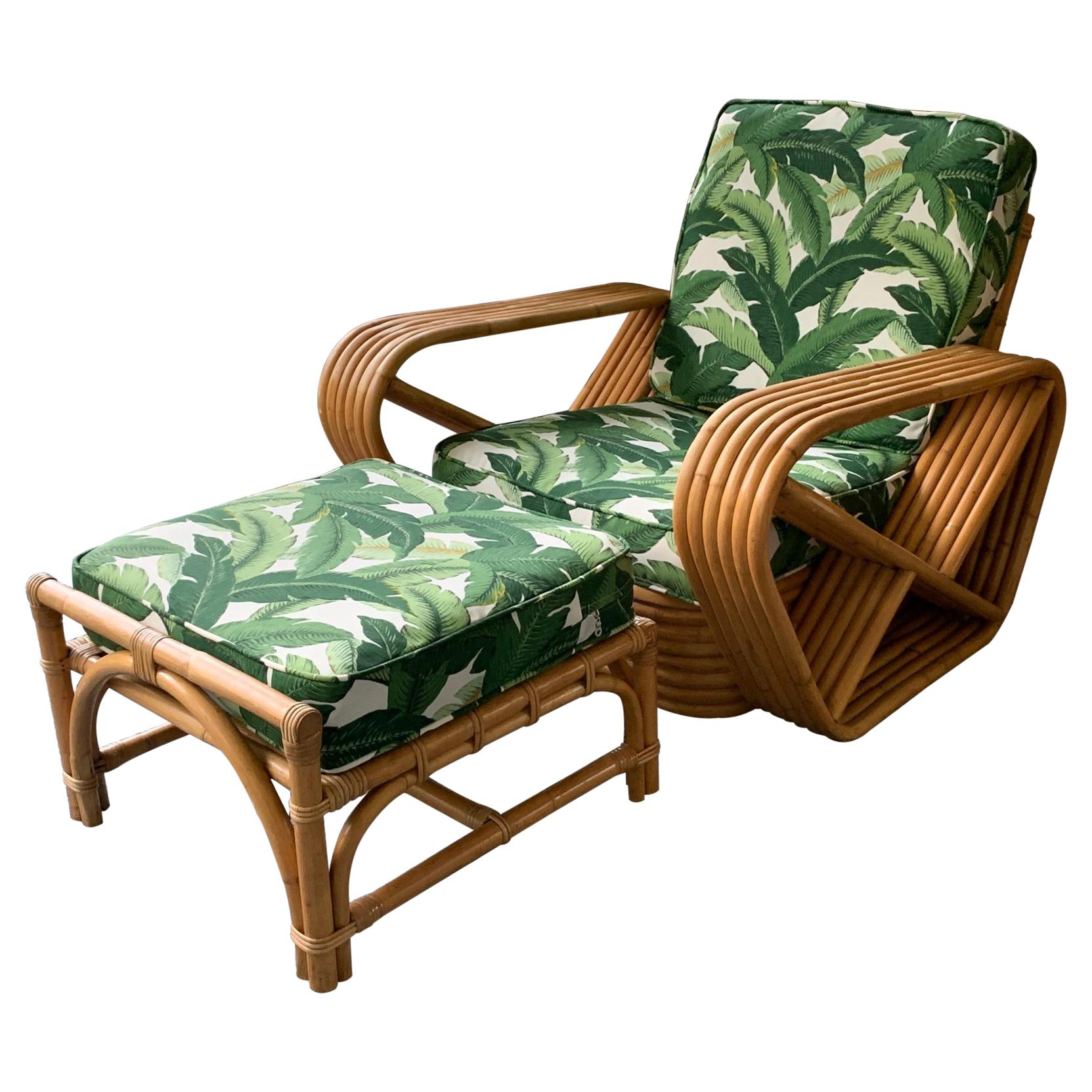 Paul Frankl Style Six Strand Square Pretzel Lounge Chair and Ottoman