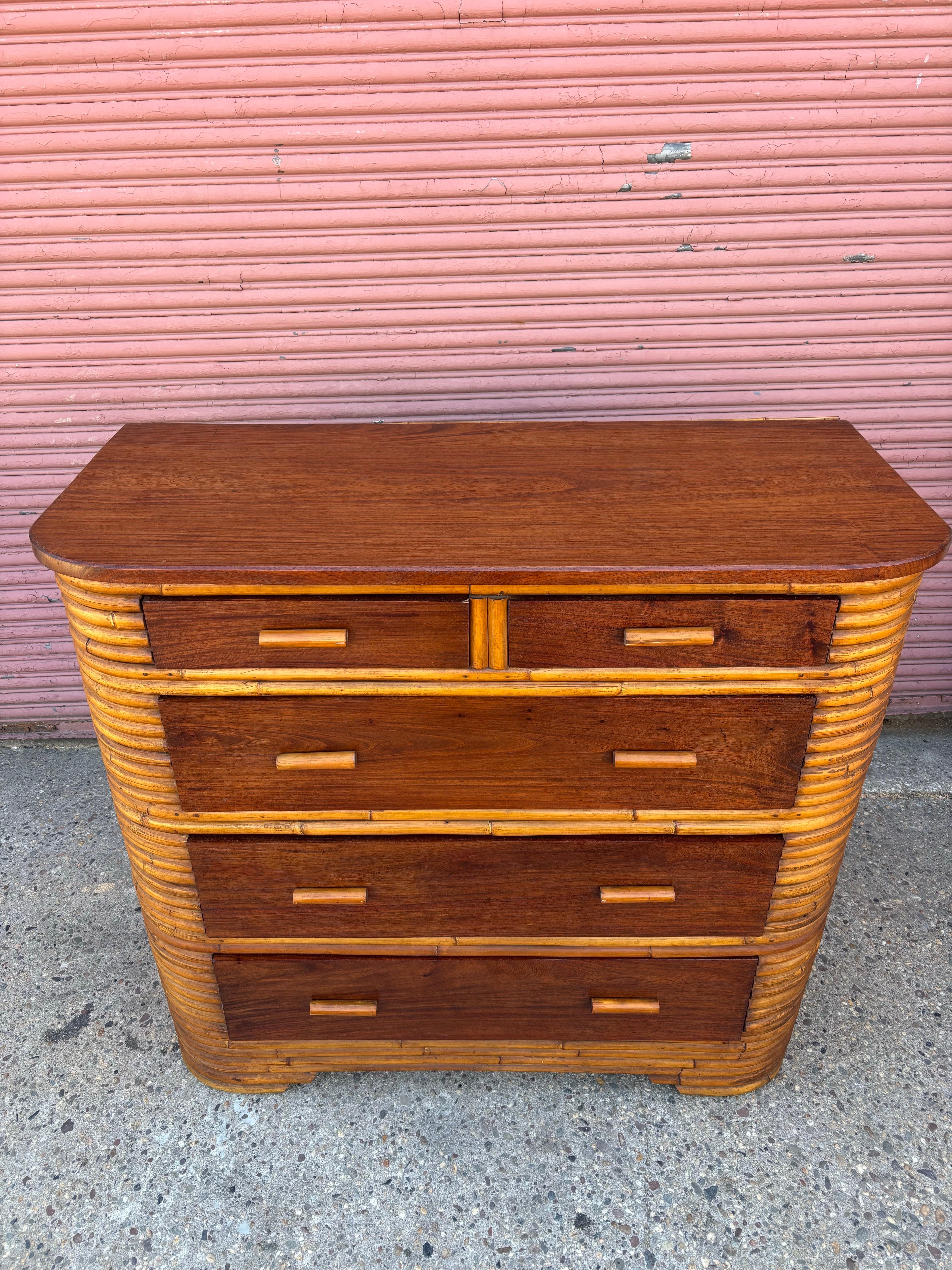 American Paul Frankl Style Split Bamboo Dresser For Sale