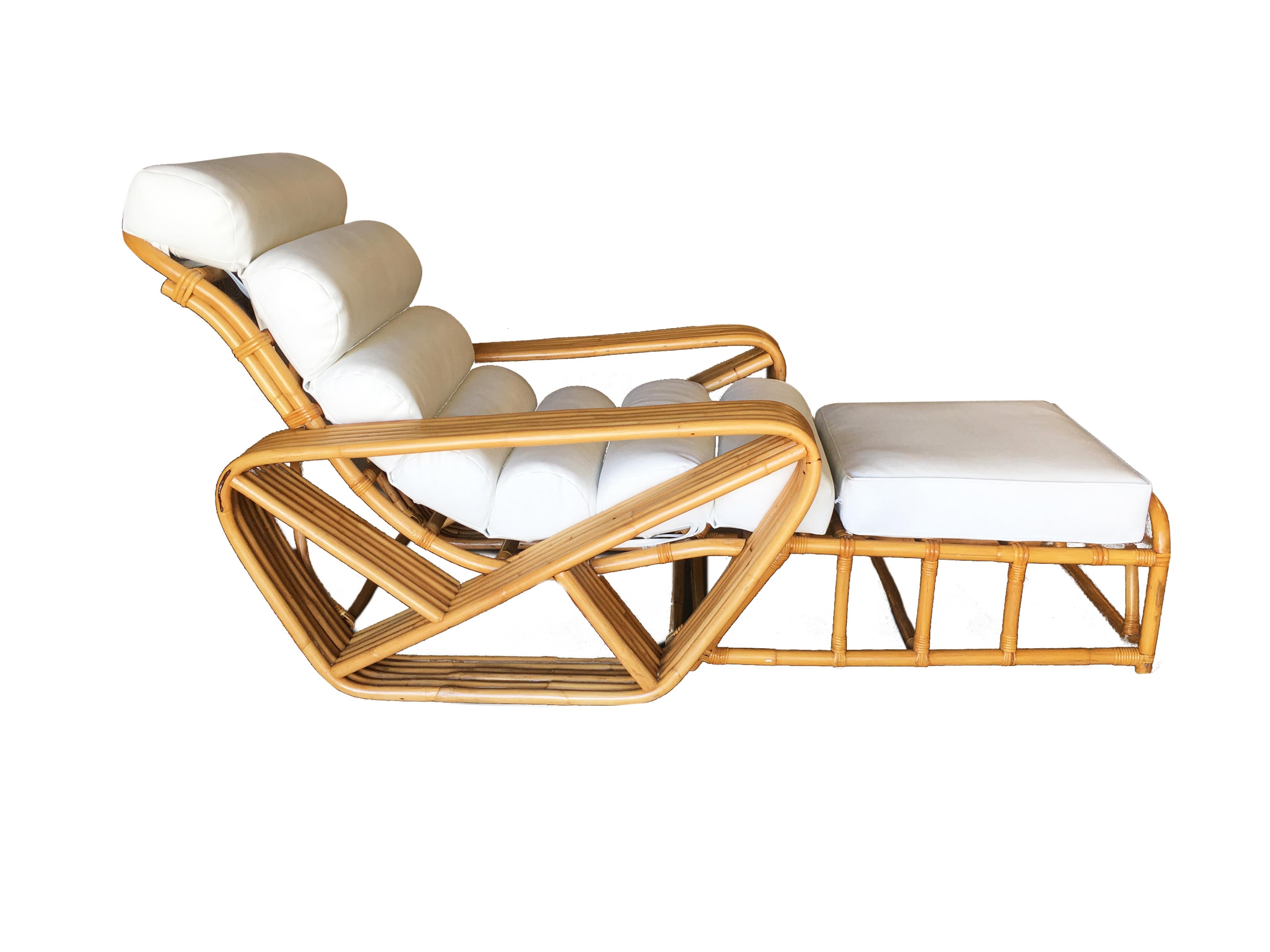 Restored Square Pretzel 6-Strand Rattan Lounge Chair + Ottoman For Sale ...