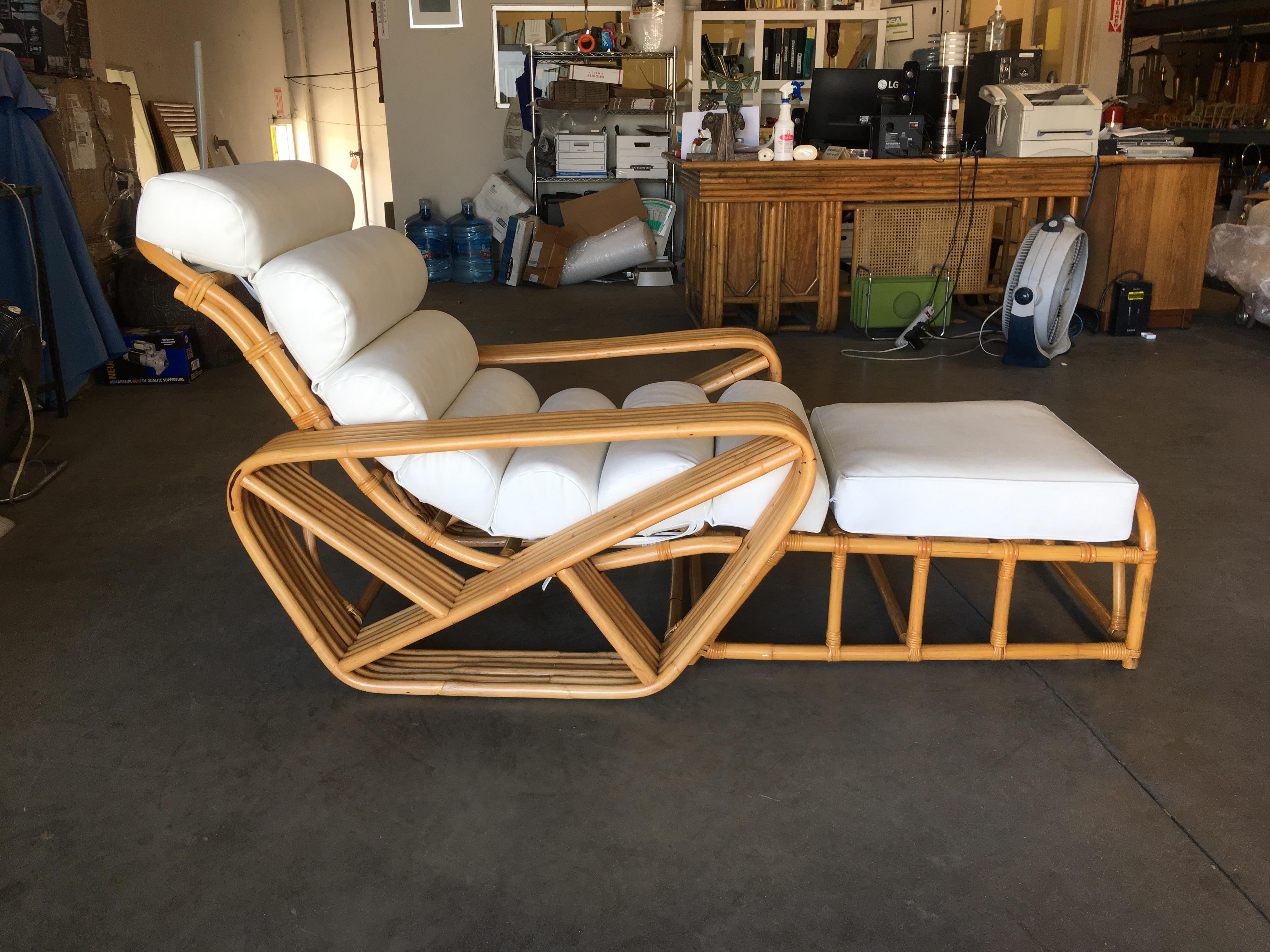 Restored Square Pretzel 6-Strand Rattan Lounge Chair + Ottoman 2