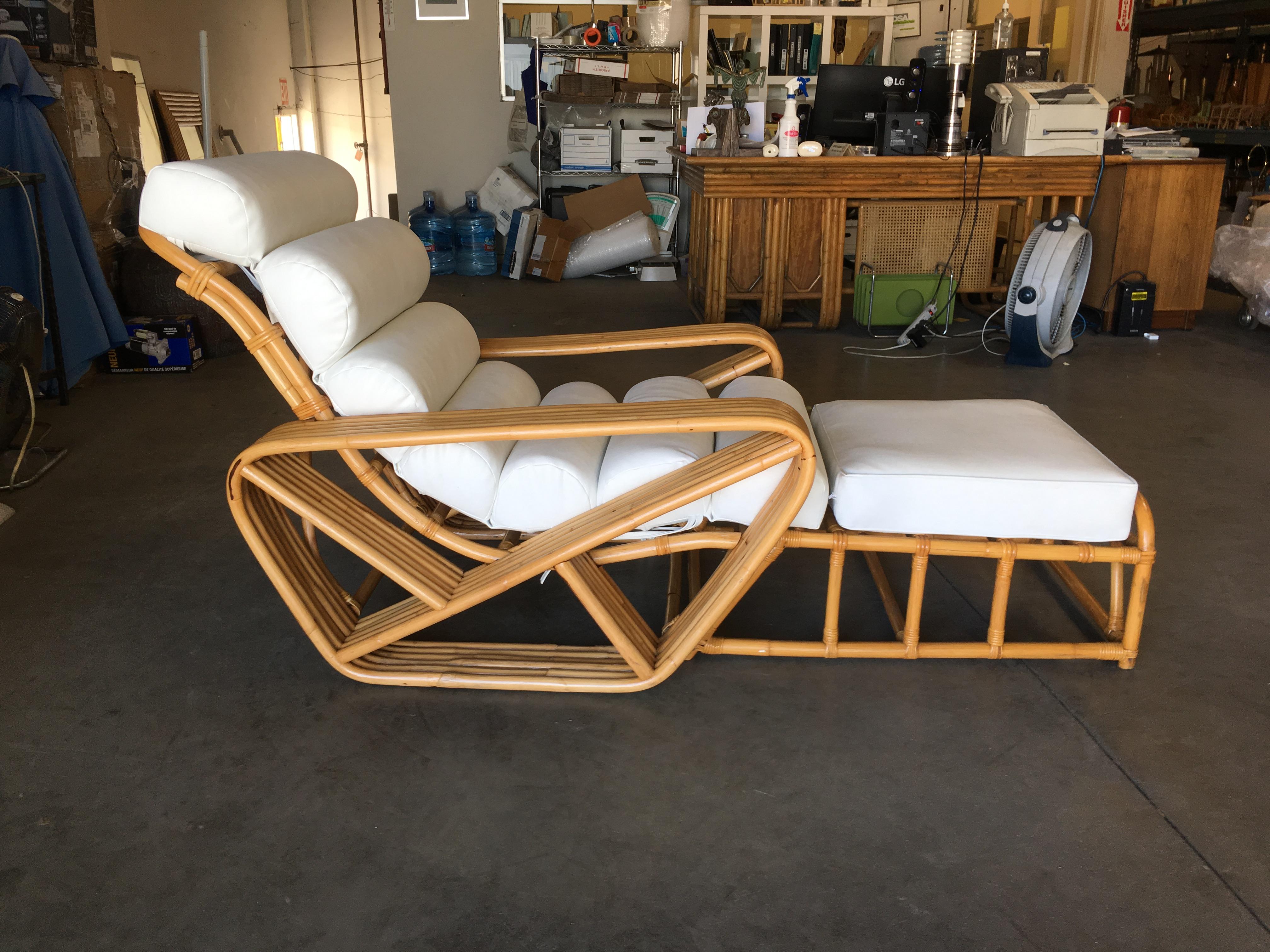 Restored Square Pretzel 6-Strand Rattan Lounge Chair + Ottoman 3