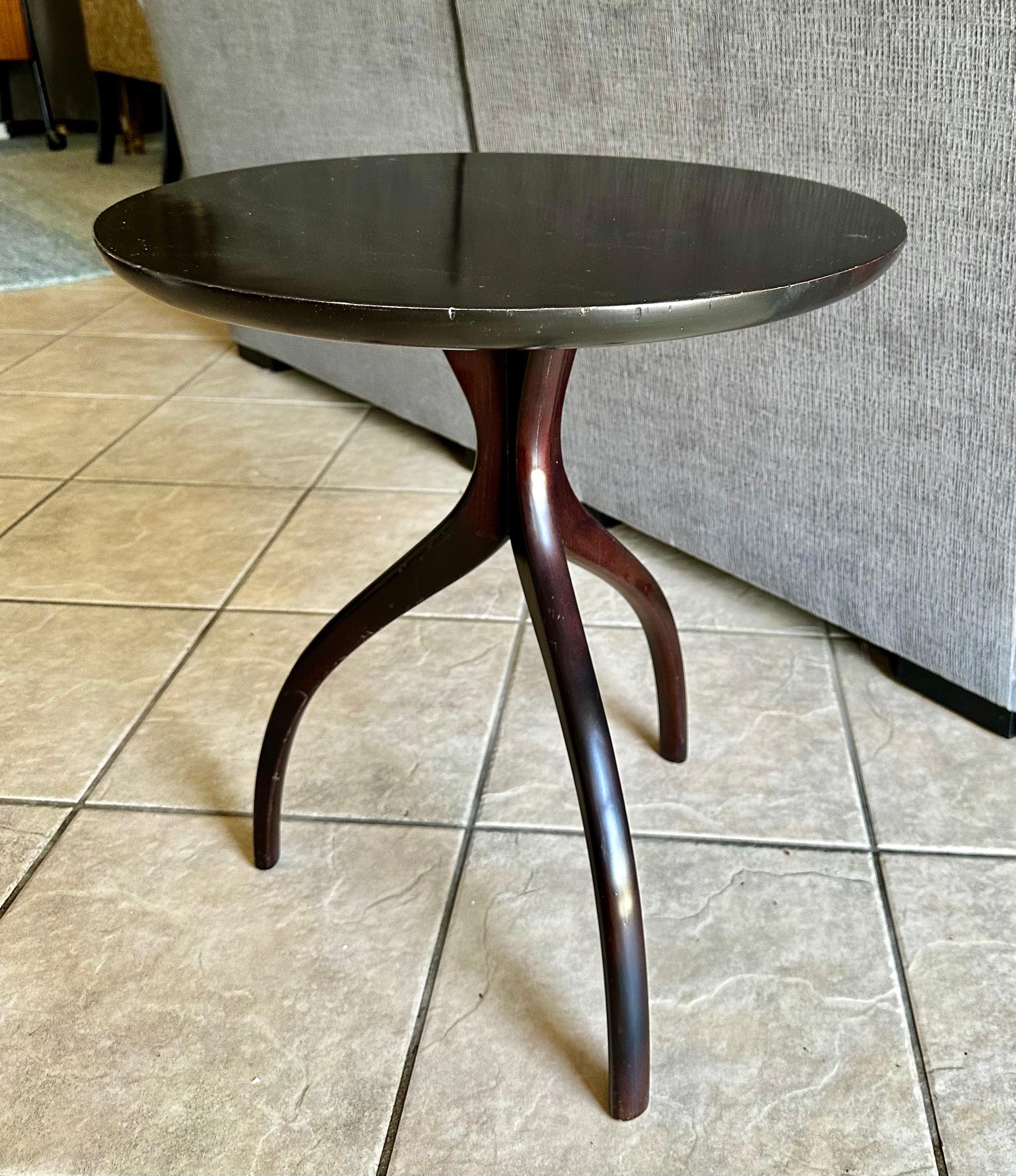 American Paul Frankl Style Tripod Dark Walnut End Side Table For Sale
