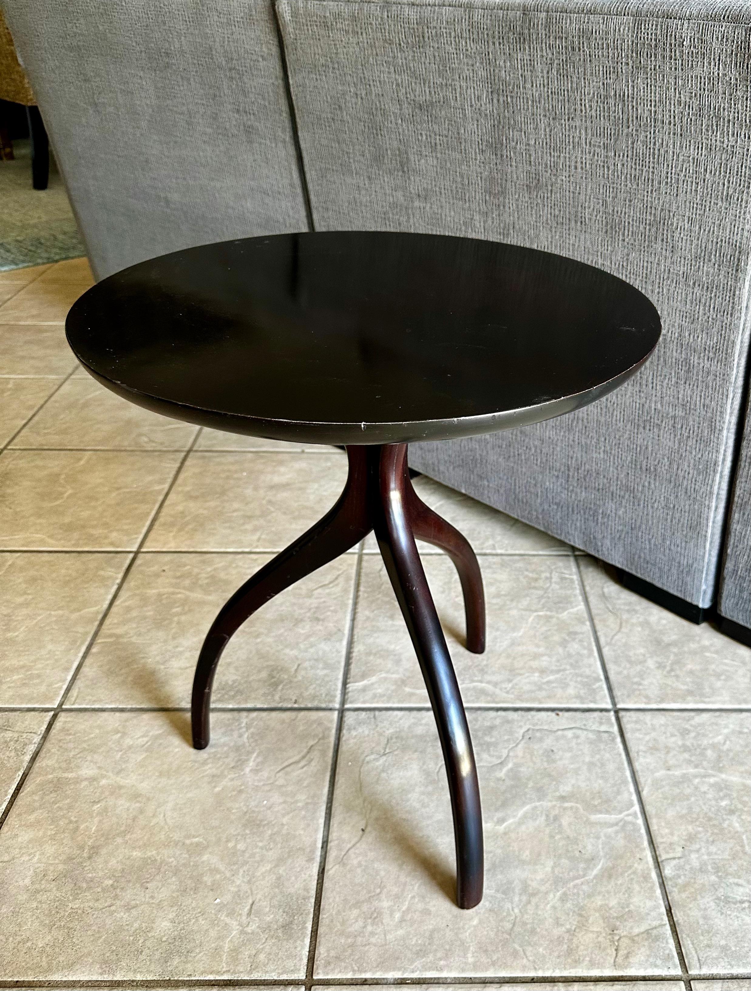 Paul Frankl Style Tripod Dark Walnut End Side Table In Good Condition For Sale In Palm Springs, CA