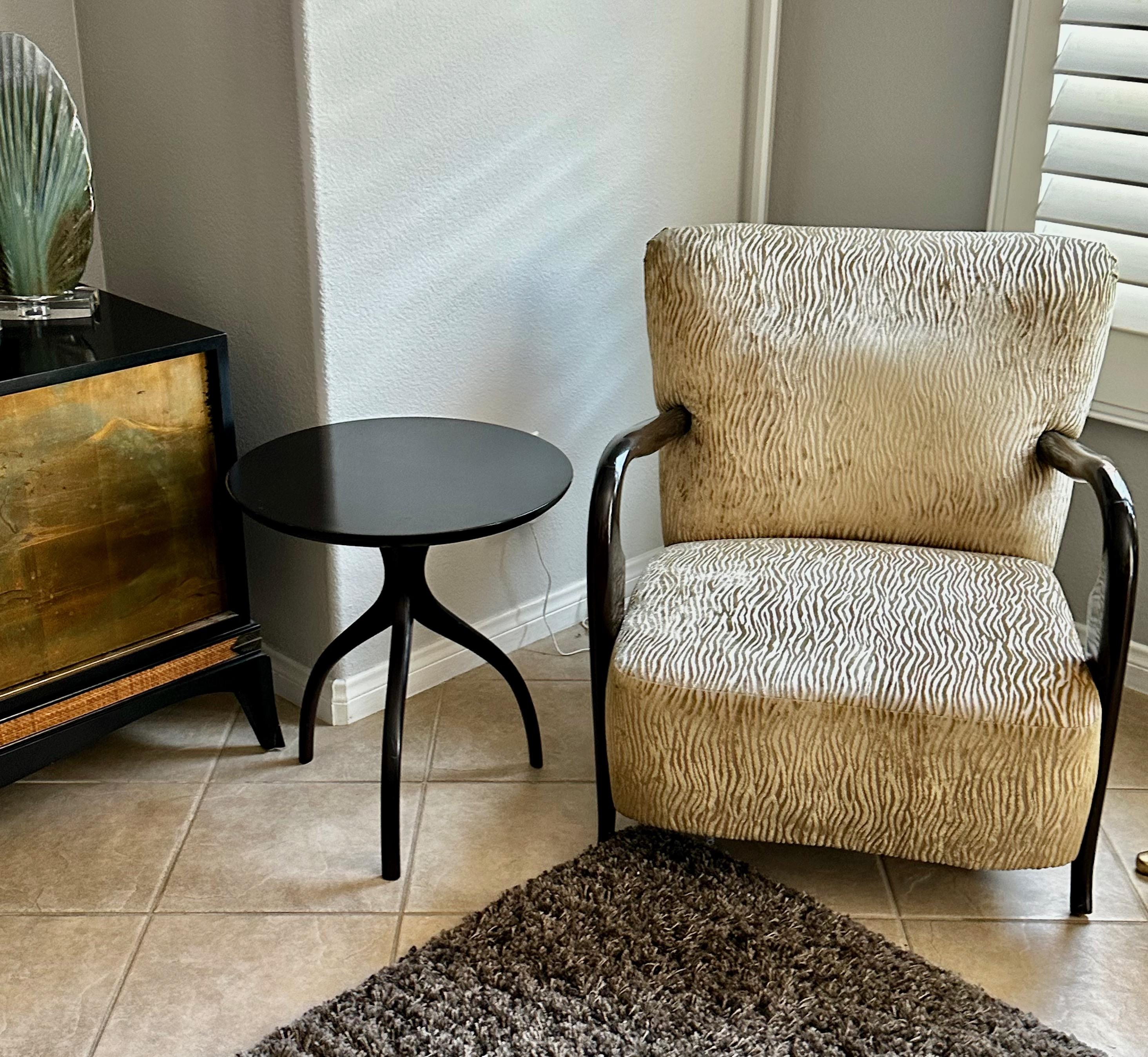 Mid-20th Century Paul Frankl Style Tripod Dark Walnut End Side Table For Sale
