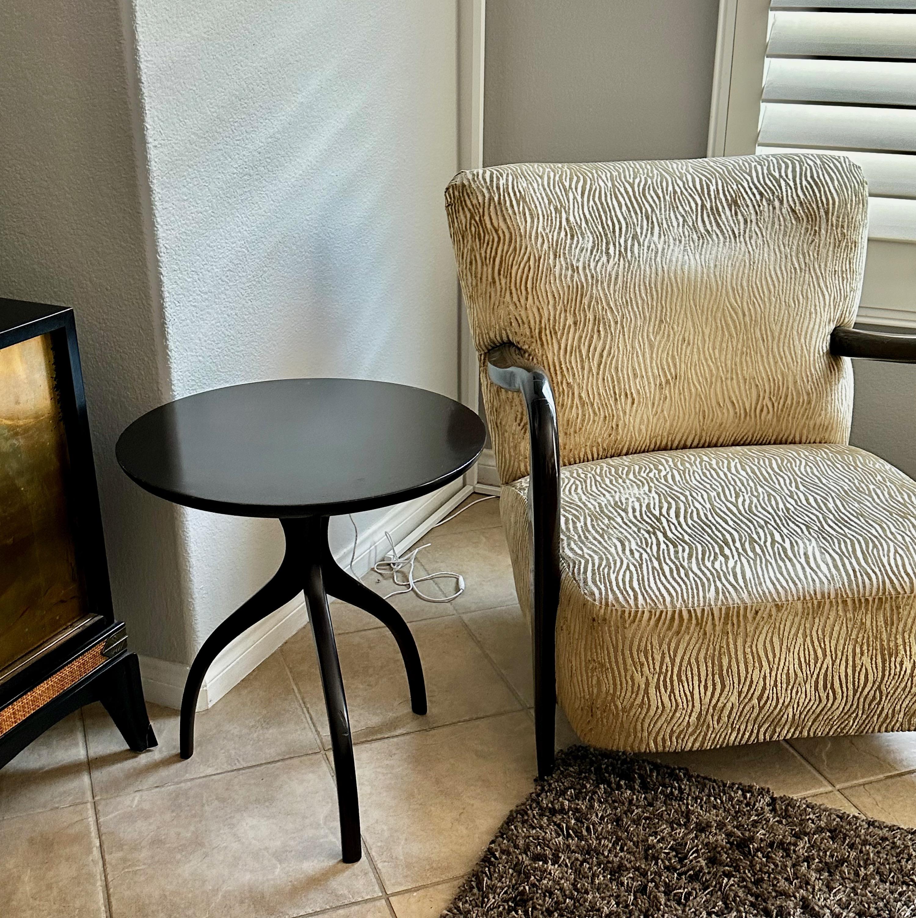 Wood Paul Frankl Style Tripod Dark Walnut End Side Table For Sale