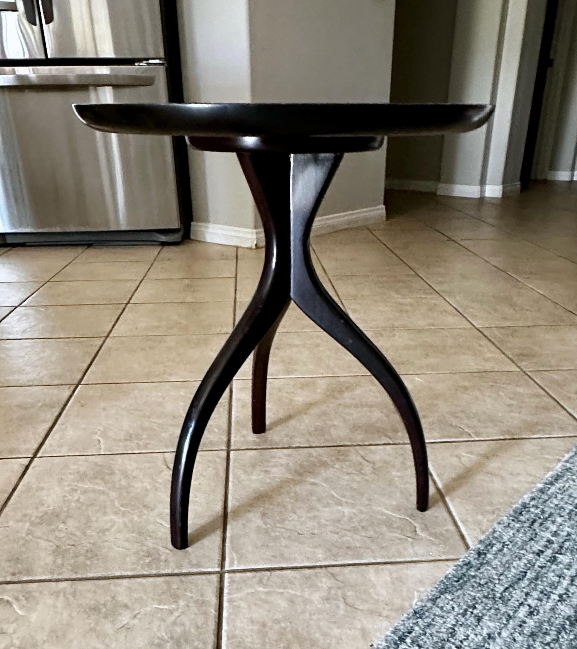 Paul Frankl Style Tripod Dark Walnut End Side Table For Sale 1