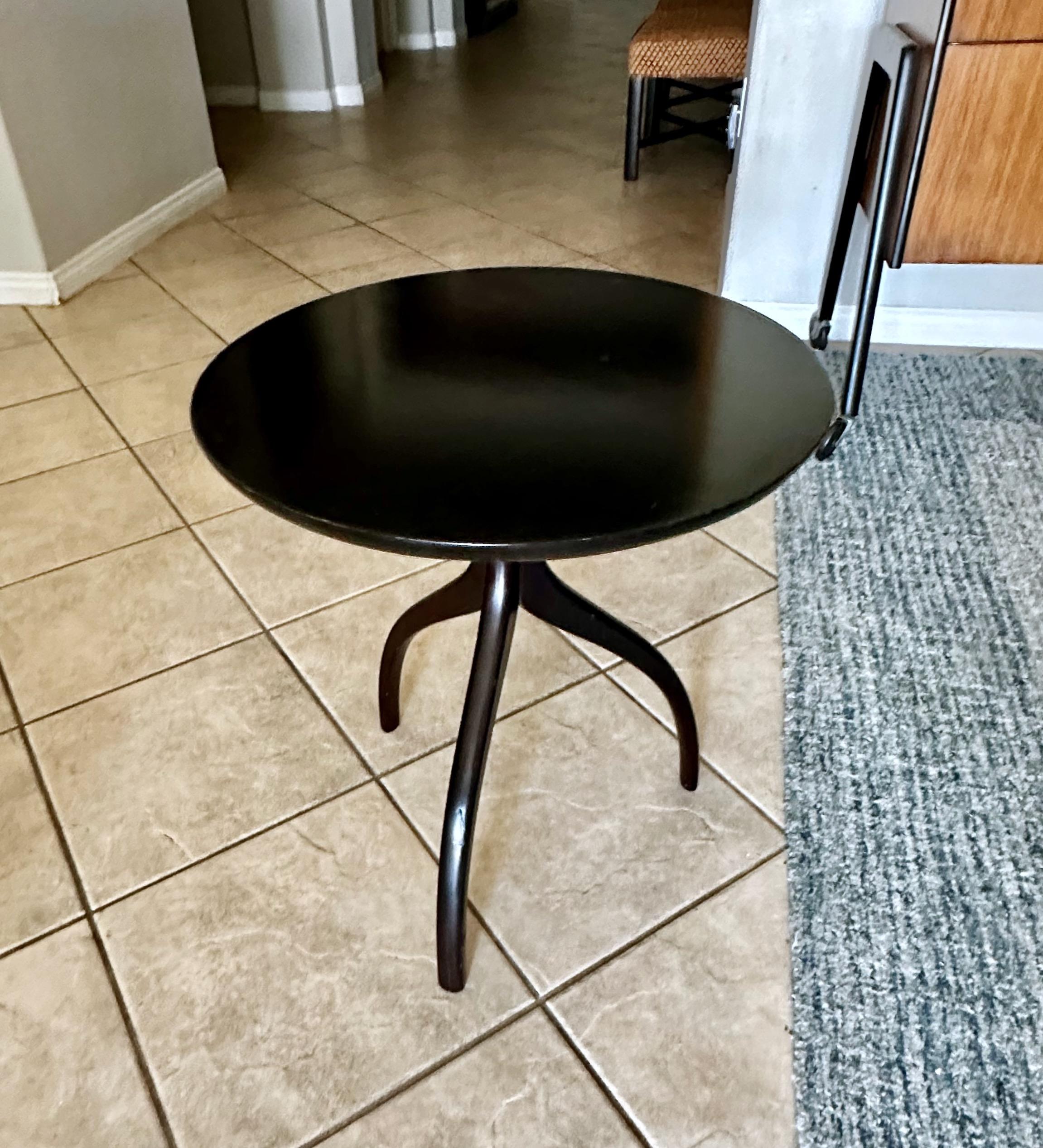 Paul Frankl Style Tripod Dark Walnut End Side Table For Sale 2